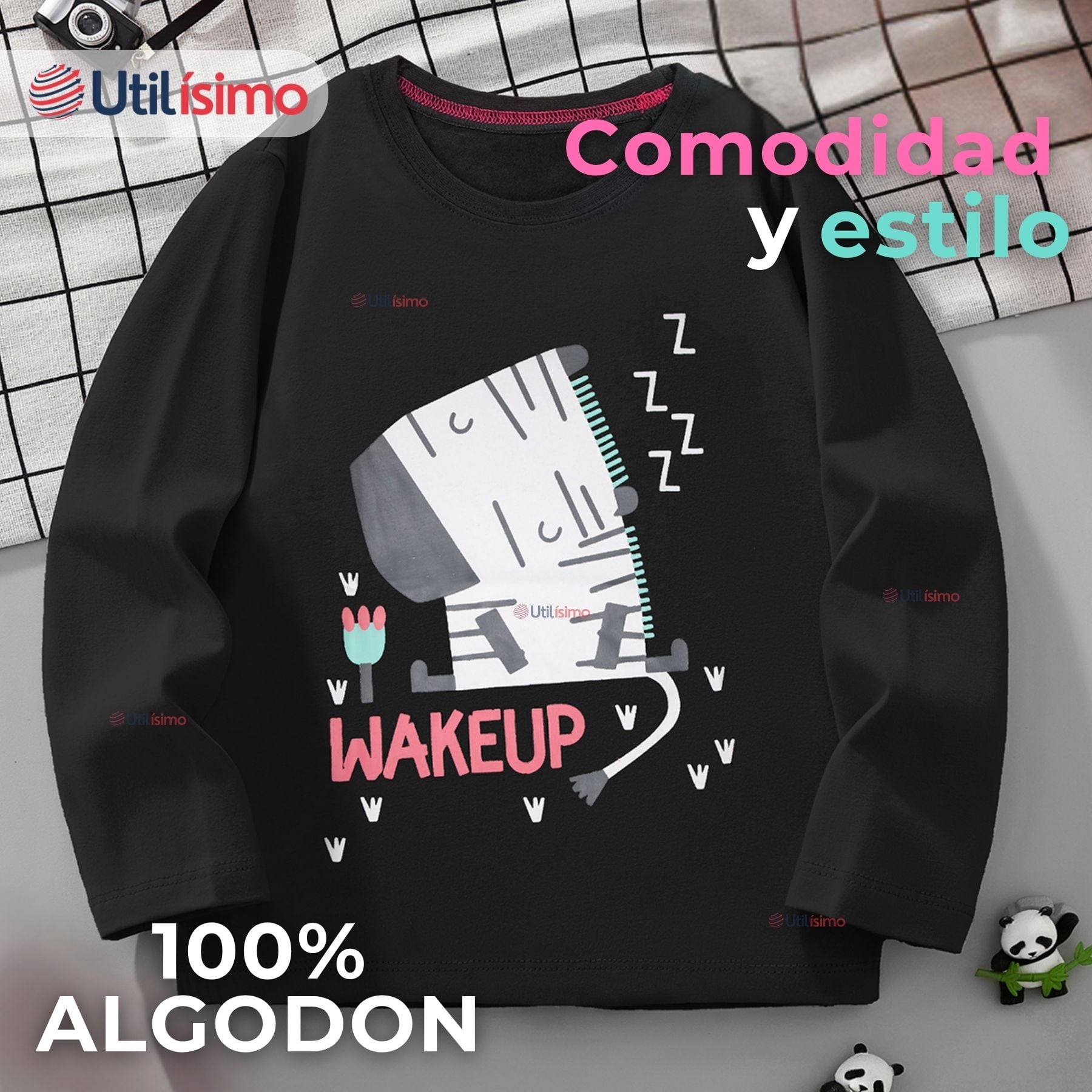 POLERA MANGA LARGA NIÑA 100% ALGODÓN ZEBRA EN COLOR NEGRO CAMISETA - 3
