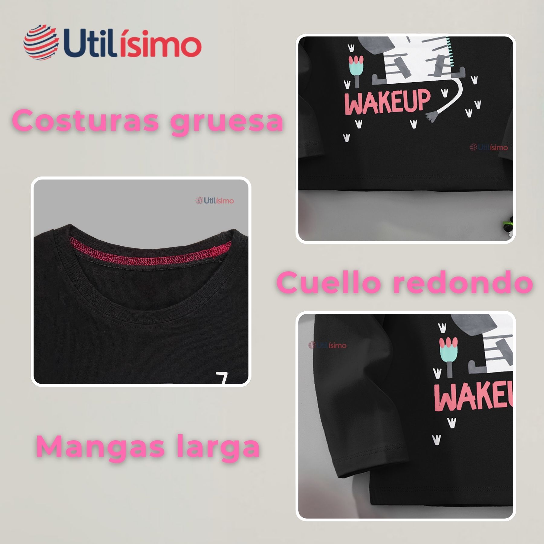 POLERA MANGA LARGA NIÑA 100% ALGODÓN ZEBRA EN COLOR NEGRO CAMISETA - 6
