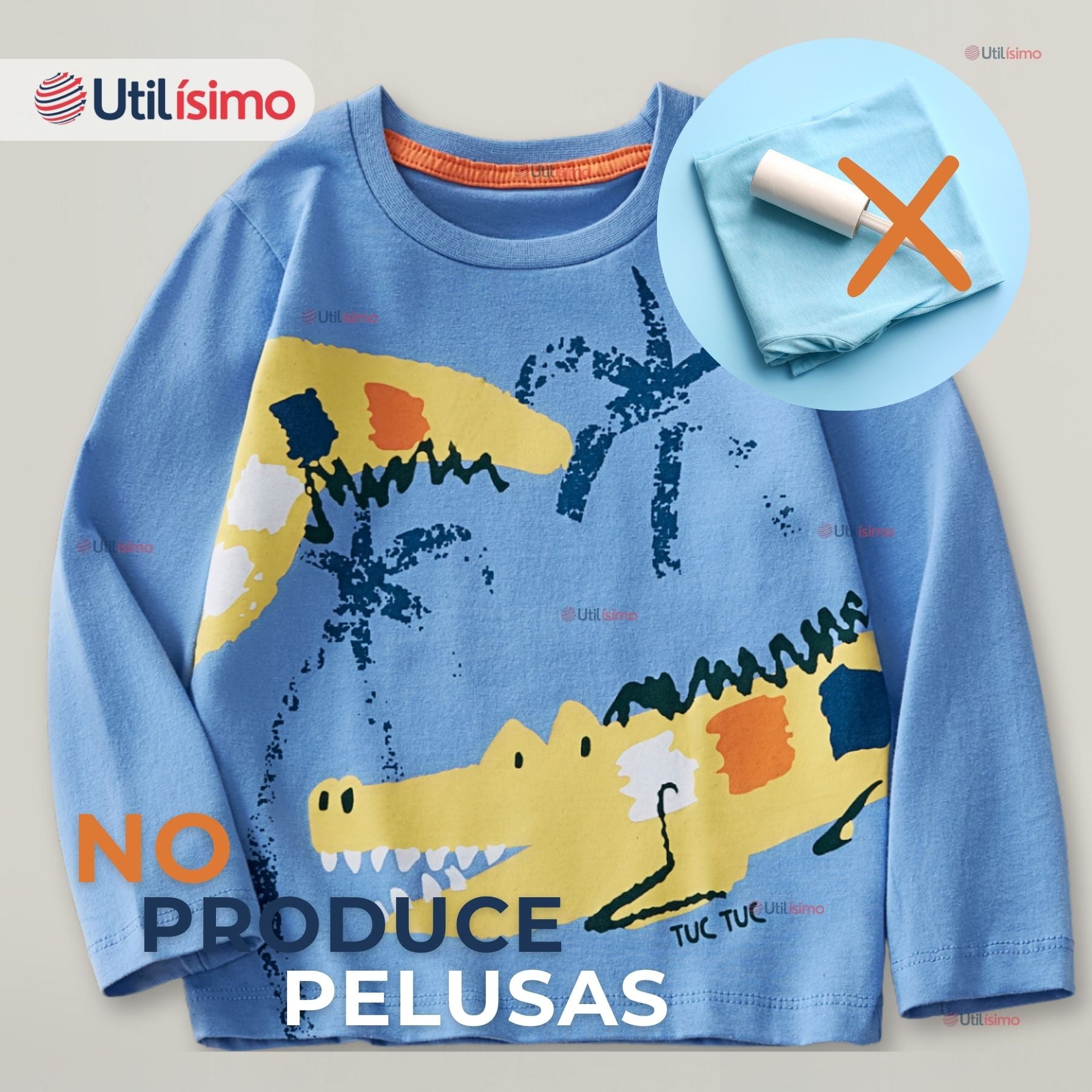 POLERA MANGA LARGA NIÑO 100% ALGODÓN COCODRILO AZUL CAMISETA - 2