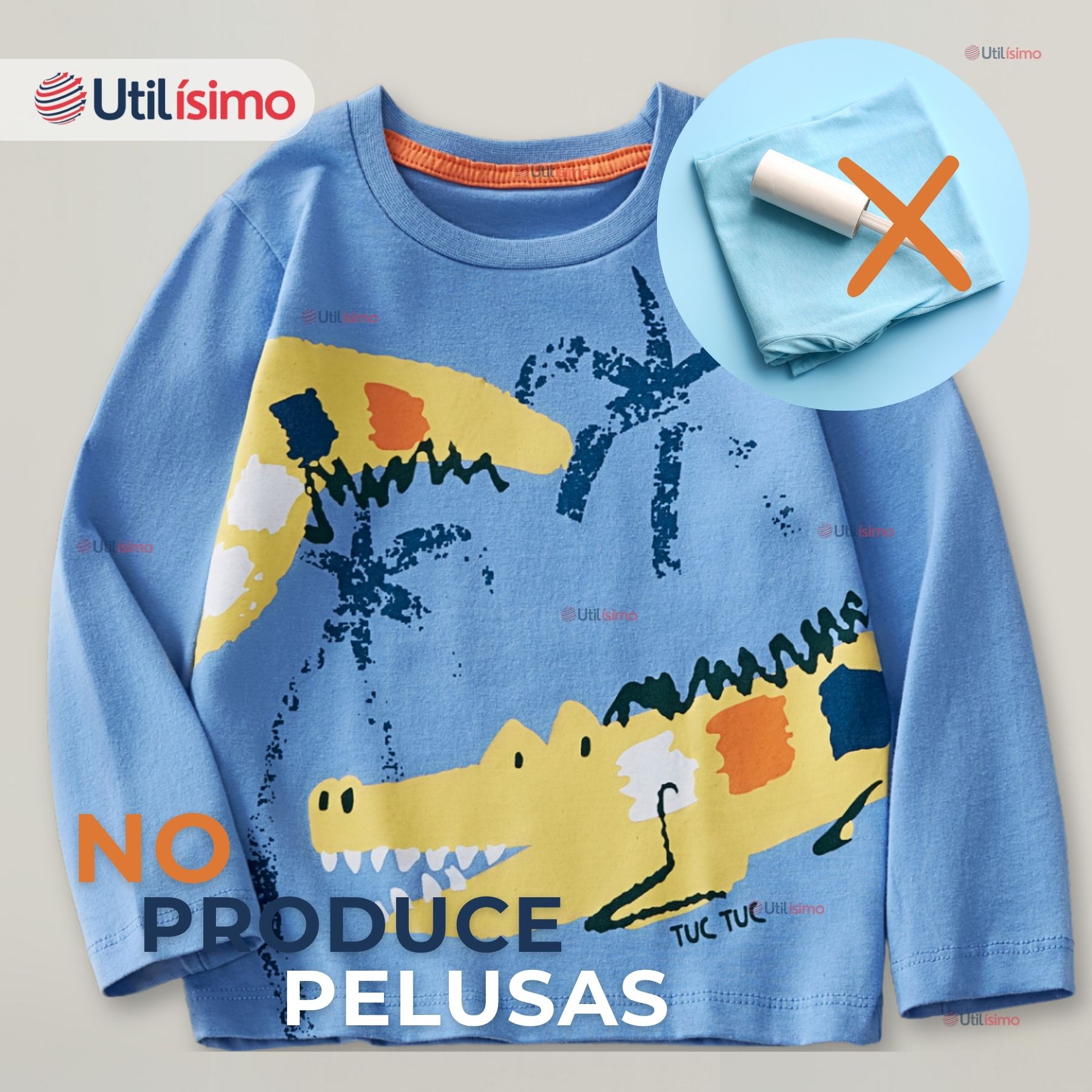 POLERA MANGA LARGA NIÑO 100% ALGODÓN COCODRILO AZUL CAMISETA - 2