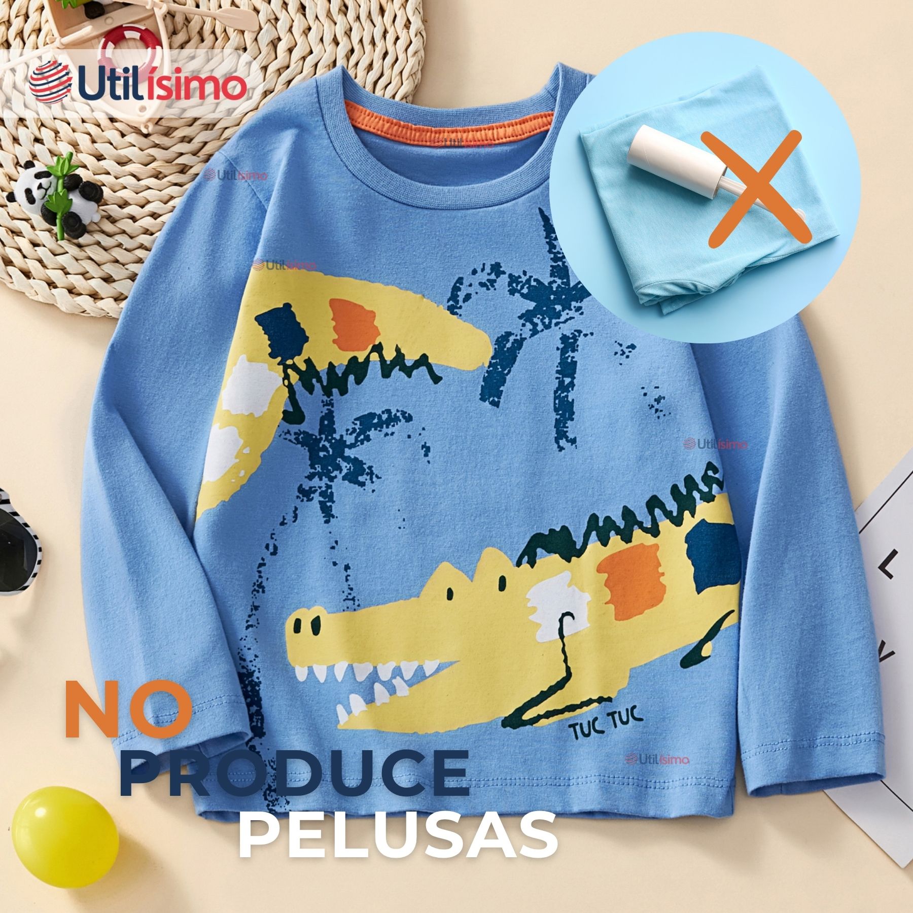 POLERA MANGA LARGA NIÑO 100% ALGODÓN COCODRILO AZUL CAMISETA - 2