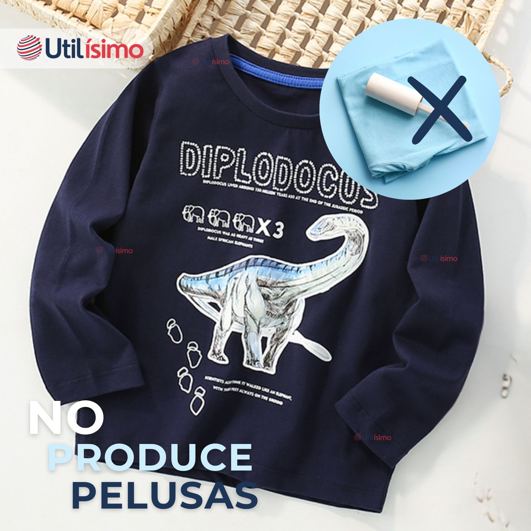 POLERA MANGA LARGA NIÑO 100% ALGODÓN DINOSAURIO AZUL CAMISETA - 2