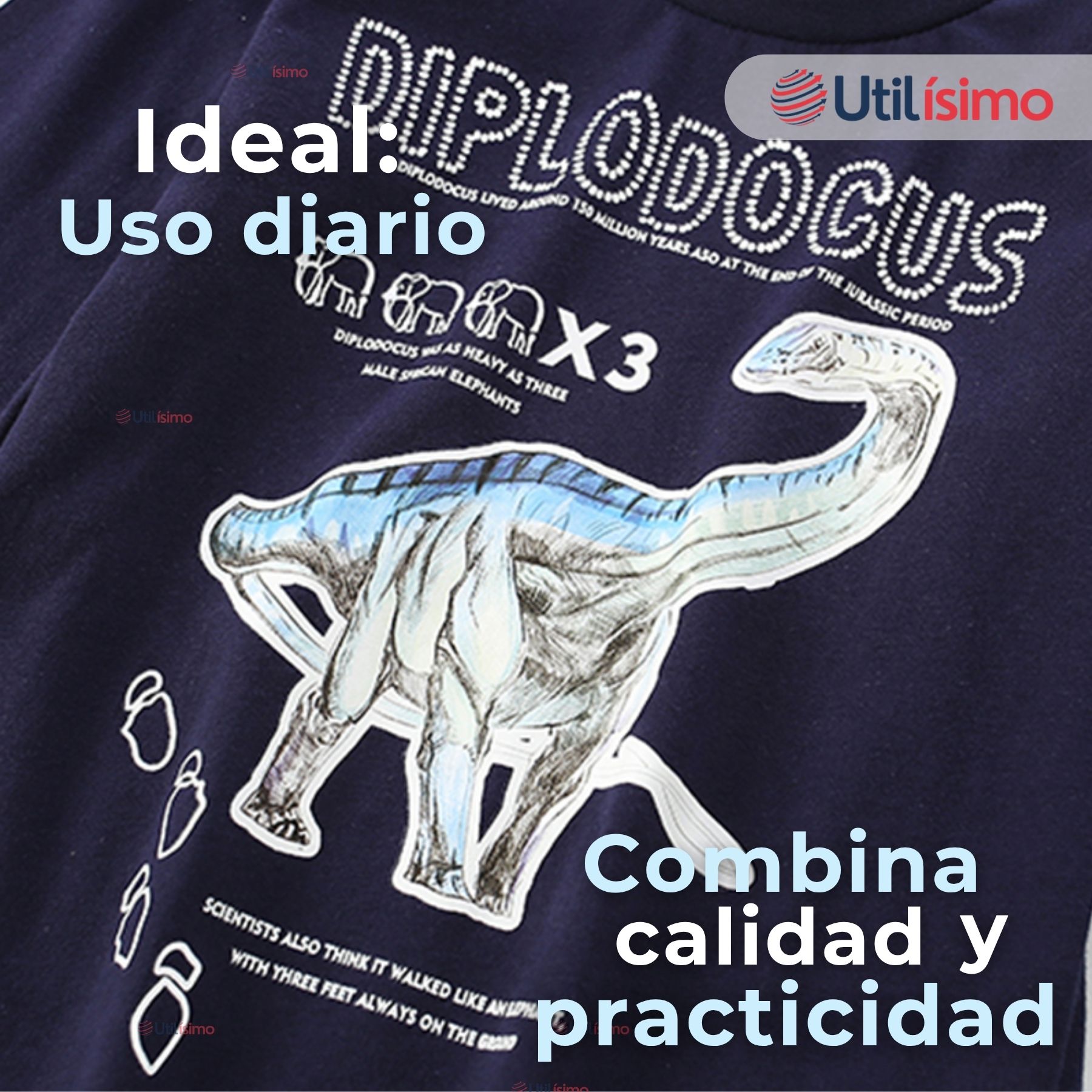 POLERA MANGA LARGA NIÑO 100% ALGODÓN DINOSAURIO AZUL CAMISETA - 5