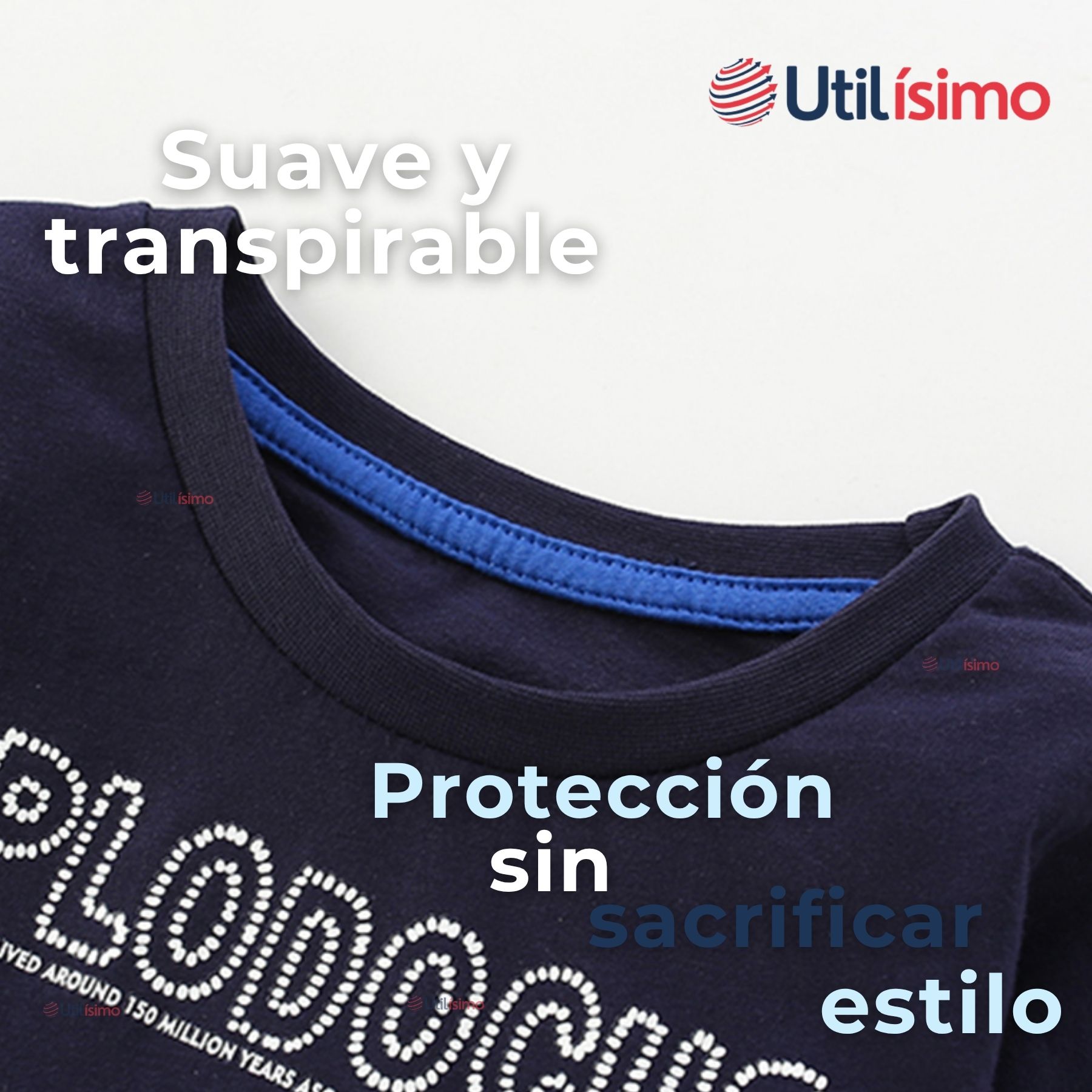 POLERA MANGA LARGA NIÑO 100% ALGODÓN DINOSAURIO AZUL CAMISETA - 7
