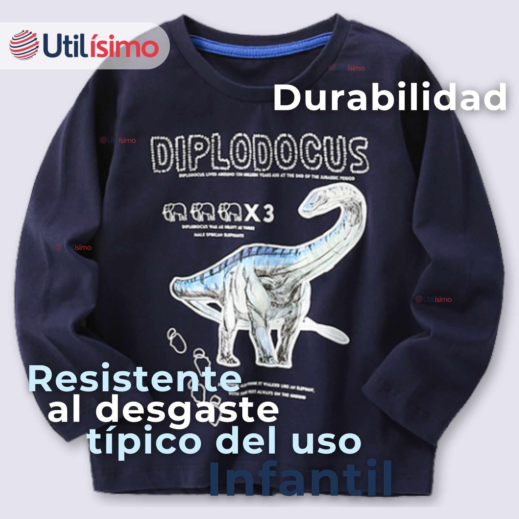 POLERA MANGA LARGA NIÑO 100% ALGODÓN DINOSAURIO AZUL CAMISETA - 8