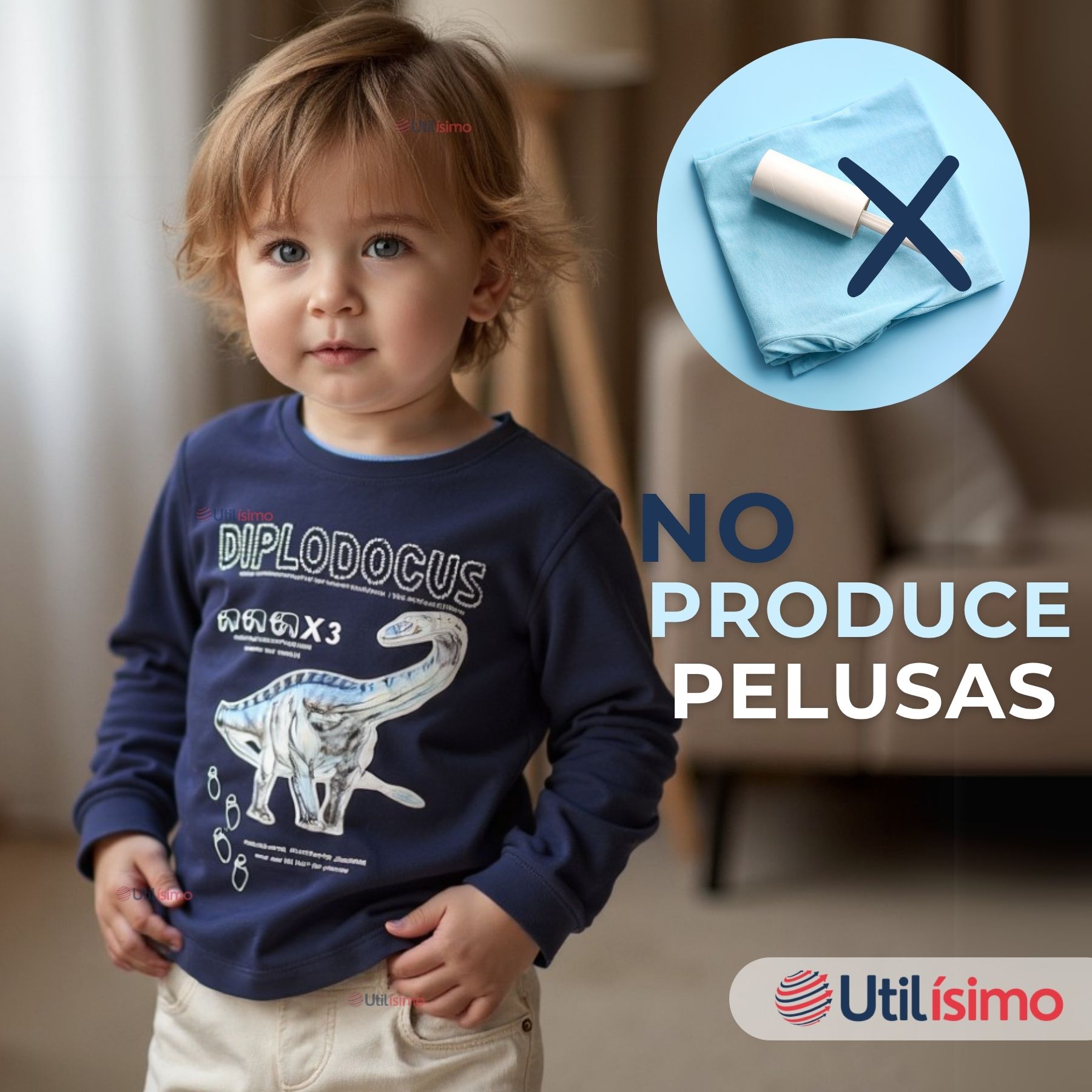POLERA MANGA LARGA NIÑO 100% ALGODÓN DINOSAURIO AZUL CAMISETA - 3