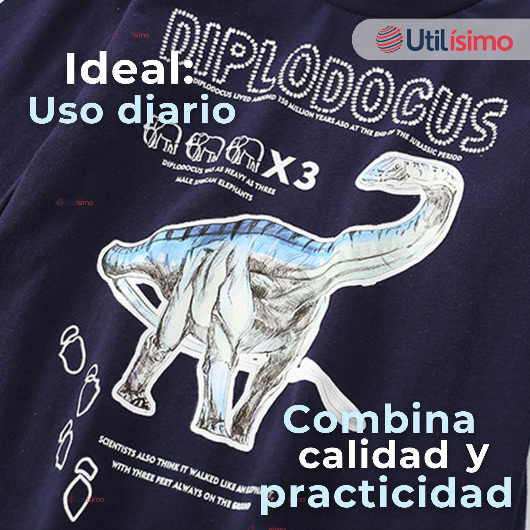 POLERA MANGA LARGA NIÑO 100% ALGODÓN DINOSAURIO AZUL CAMISETA - 7