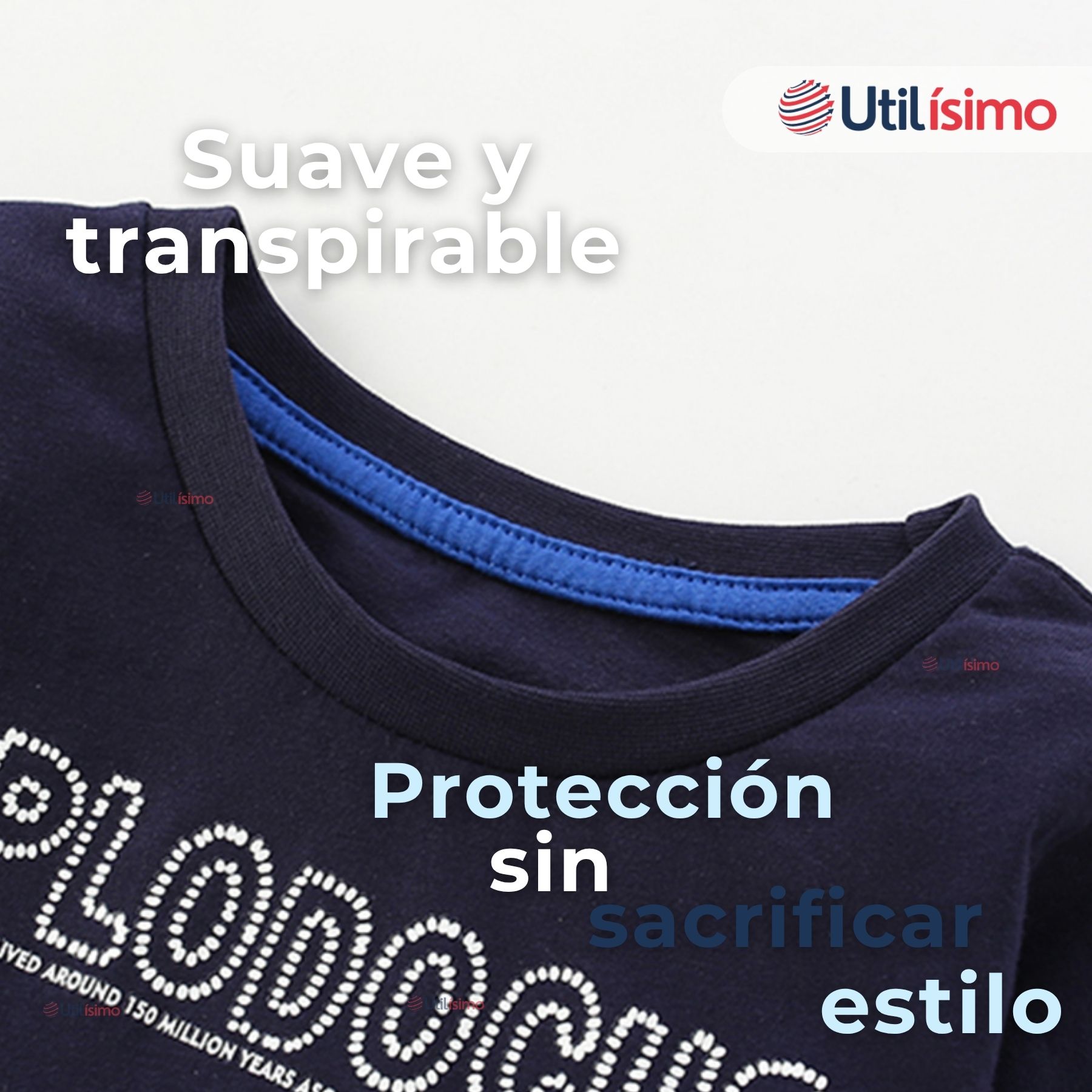 POLERA MANGA LARGA NIÑO 100% ALGODÓN DINOSAURIO AZUL CAMISETA - 9
