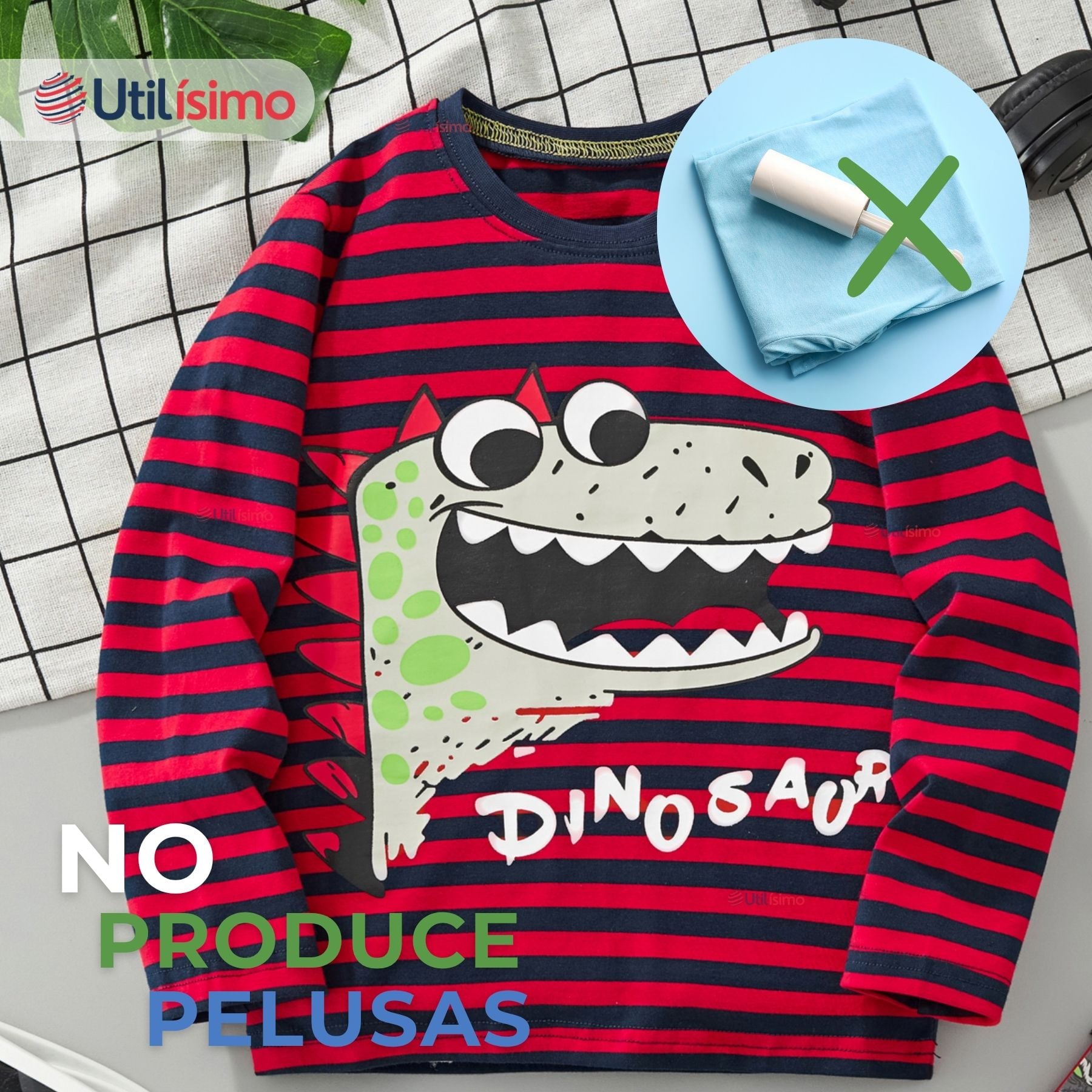 POLERA MANGA LARGA NIÑO 100% ALGODÓN DINOSAURIO EN COLOR ROJO CAMISETA - 2