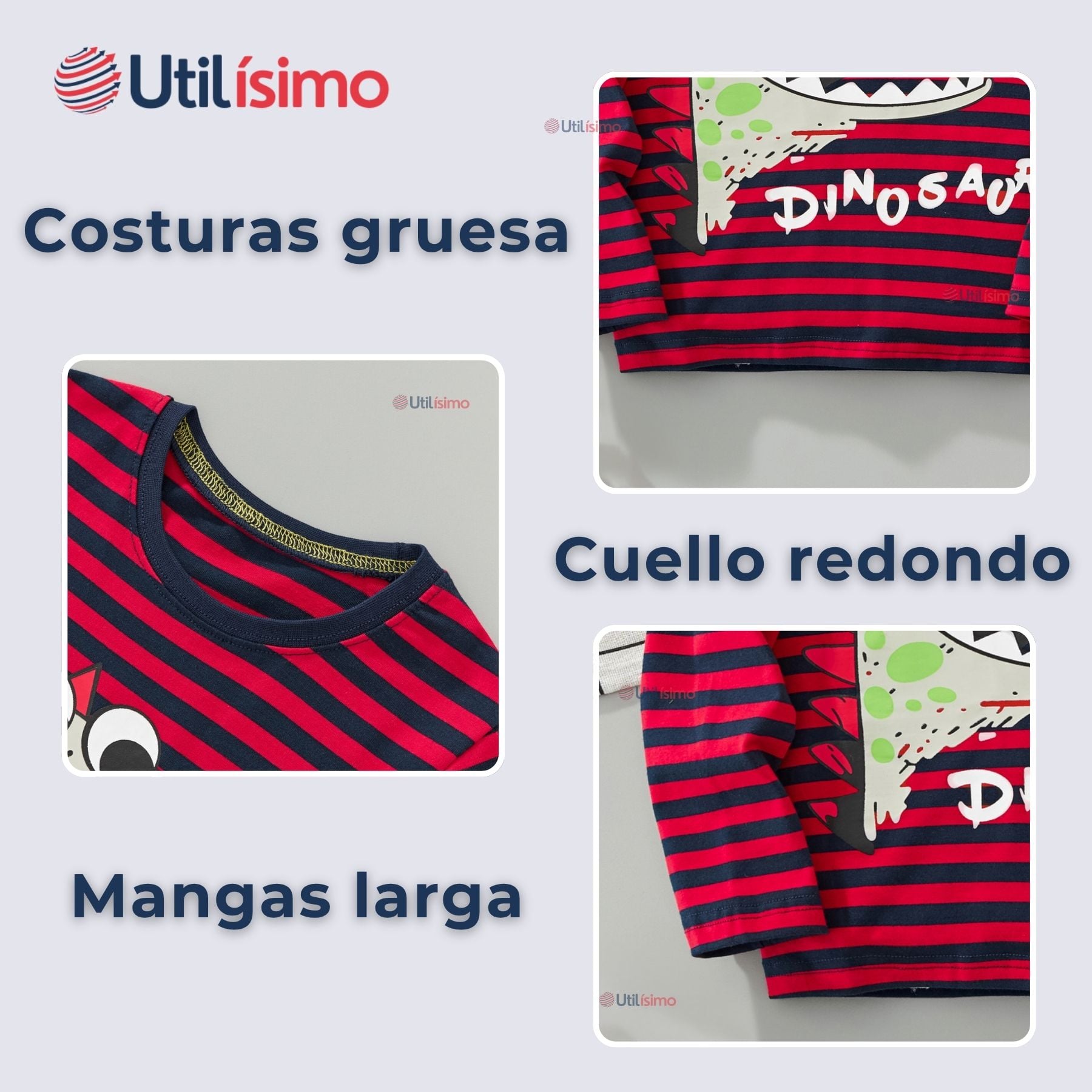 POLERA MANGA LARGA NIÑO 100% ALGODÓN DINOSAURIO EN COLOR ROJO CAMISETA - 6