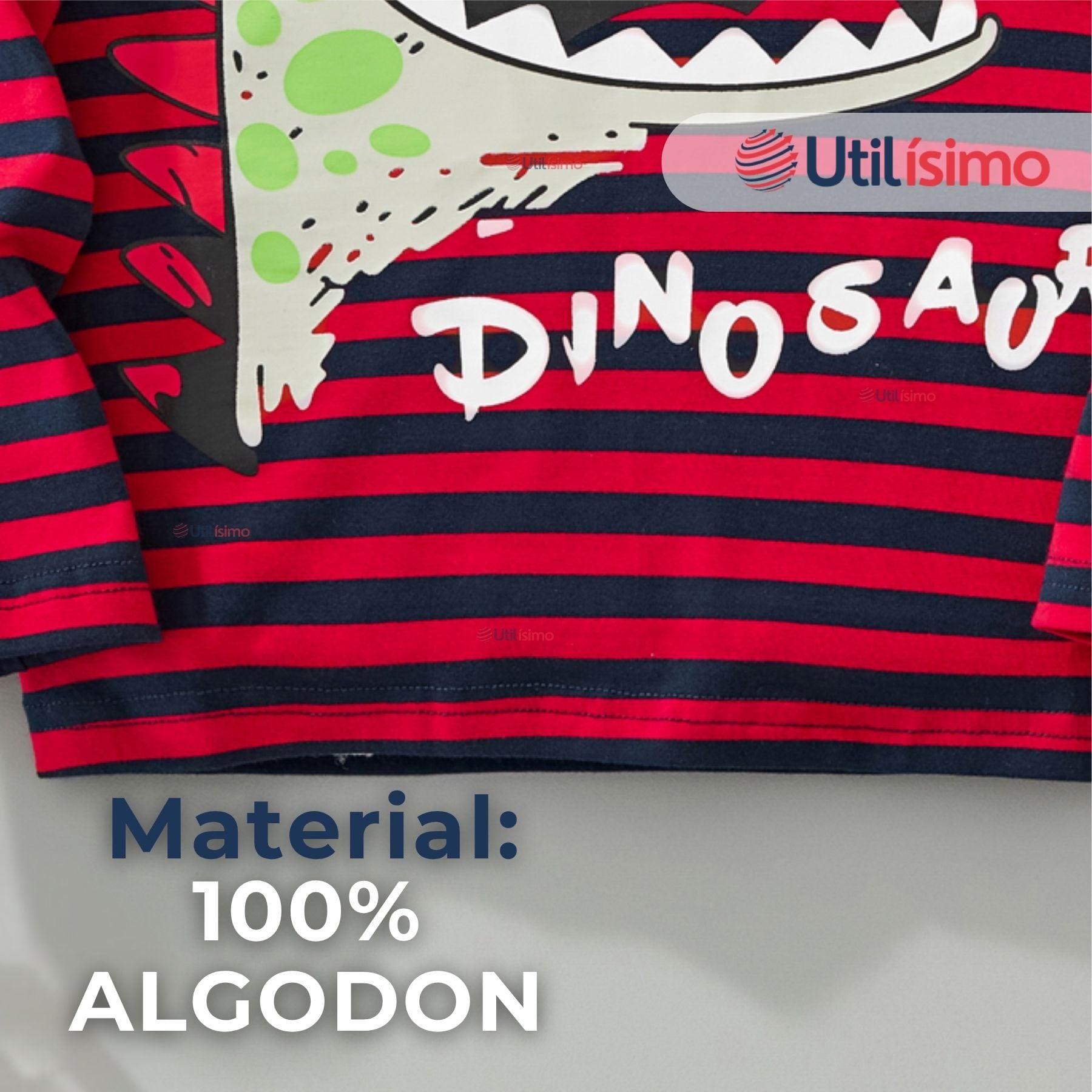POLERA MANGA LARGA NIÑO 100% ALGODÓN DINOSAURIO EN COLOR ROJO CAMISETA - 9