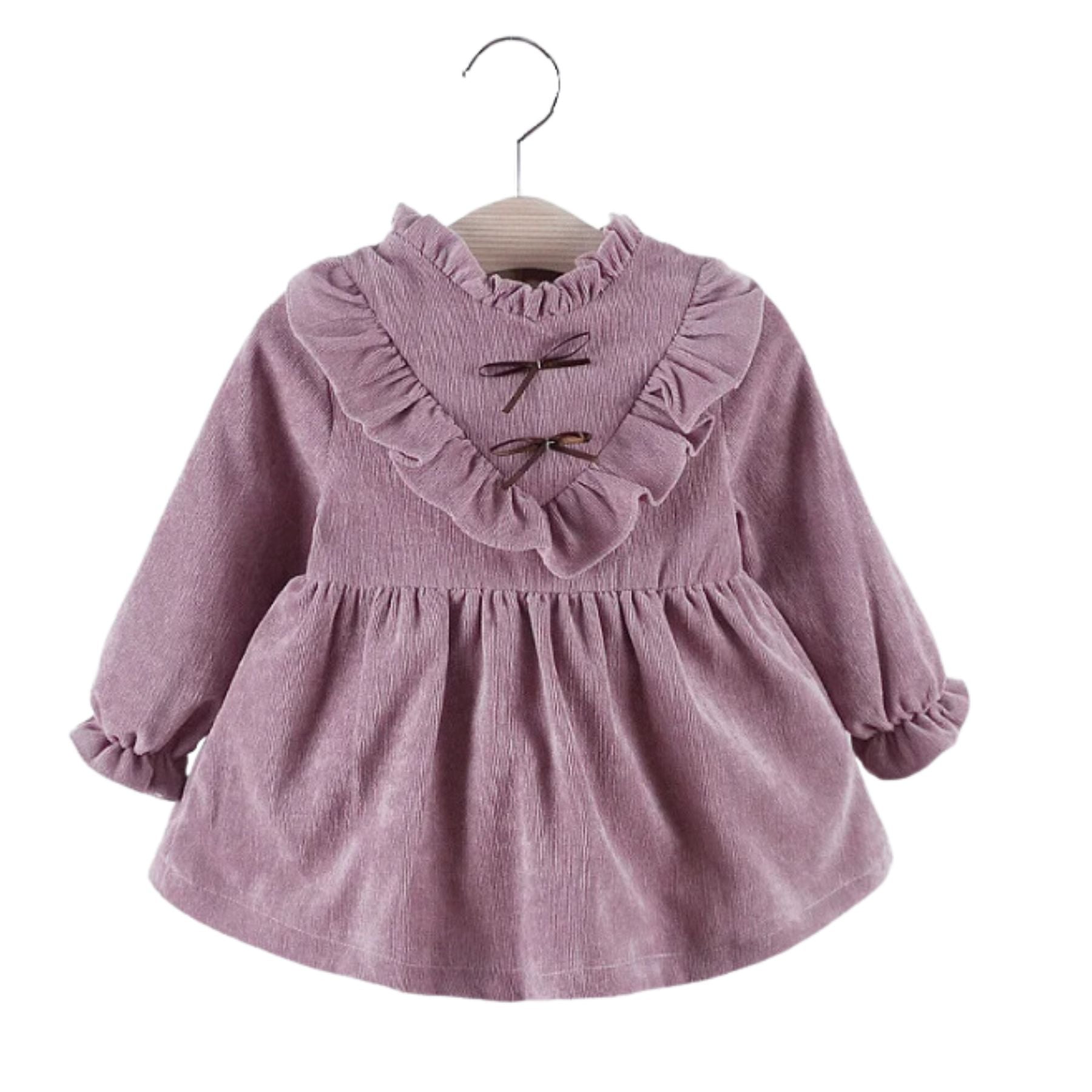 VESTIDO CON LAZO EN COLOR NEGRO DE COTELÉ FORRADO EN ALGODÓN LILA NIÑA - 1