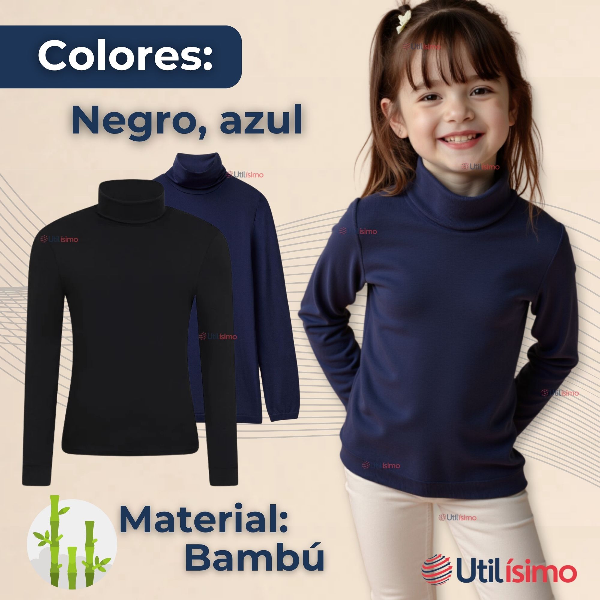 PRIMERA CAPA ESCOLAR BAMBÚ INVIERNO CAMISETA NIÑA CUELLO BEATLE POLERA - 4