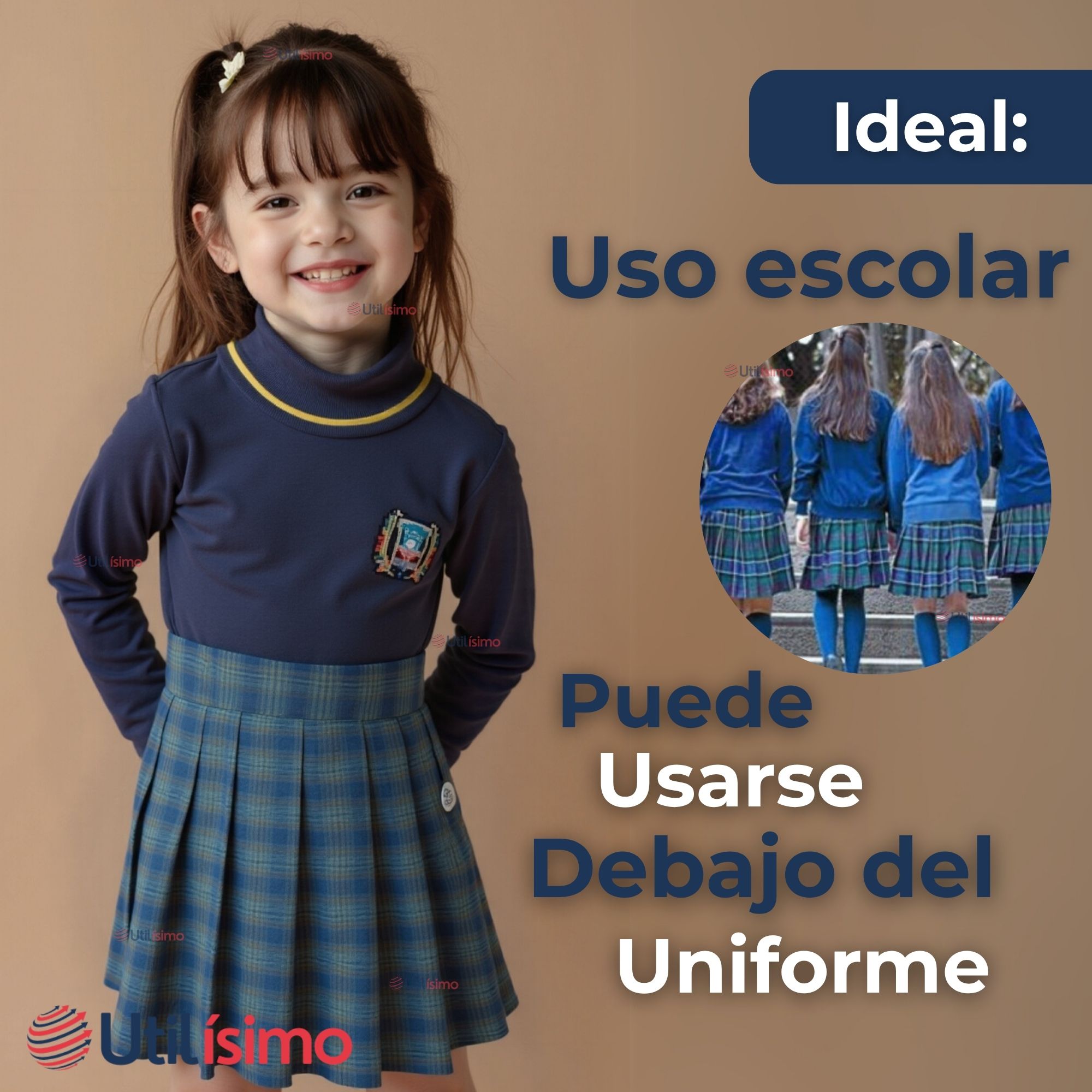 PRIMERA CAPA ESCOLAR BAMBÚ INVIERNO CAMISETA NIÑA CUELLO BEATLE POLERA - 6