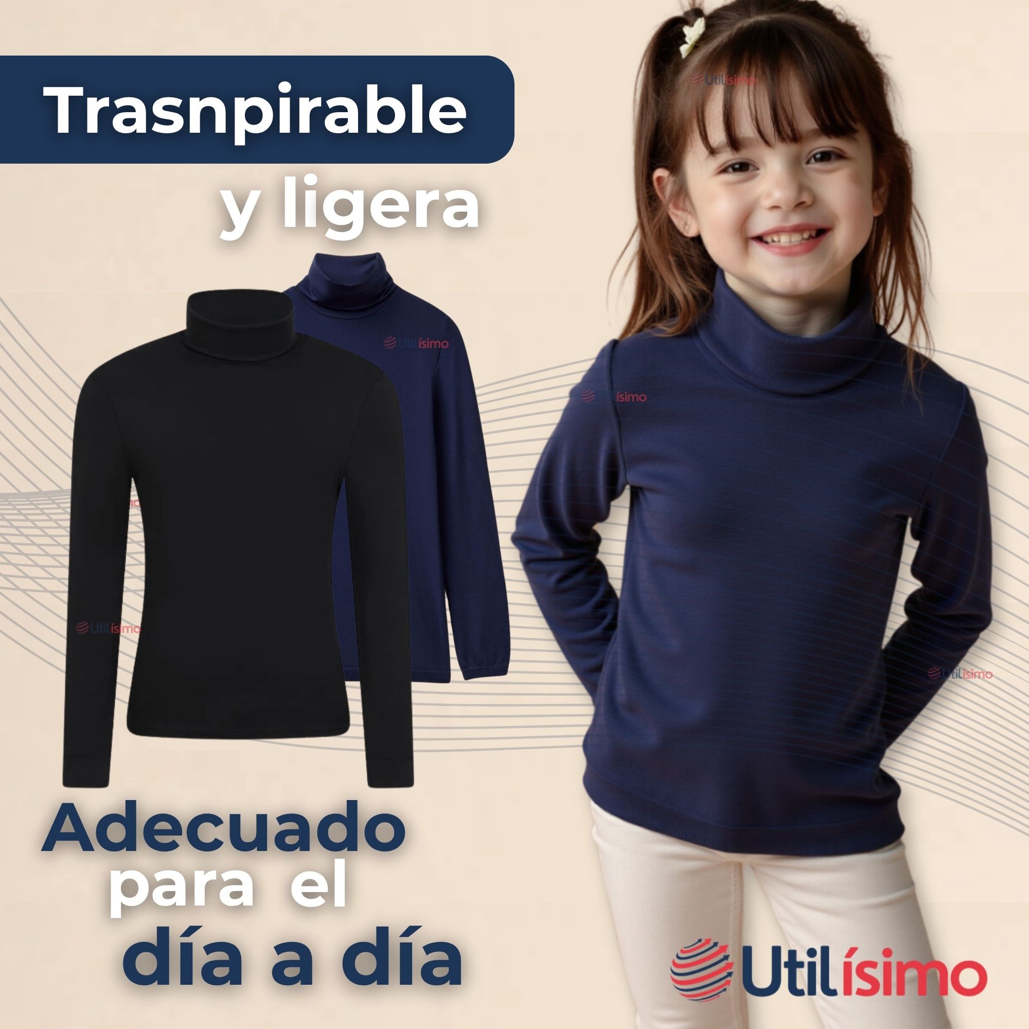 PRIMERA CAPA ESCOLAR BAMBÚ INVIERNO CAMISETA NIÑA CUELLO BEATLE POLERA - 9