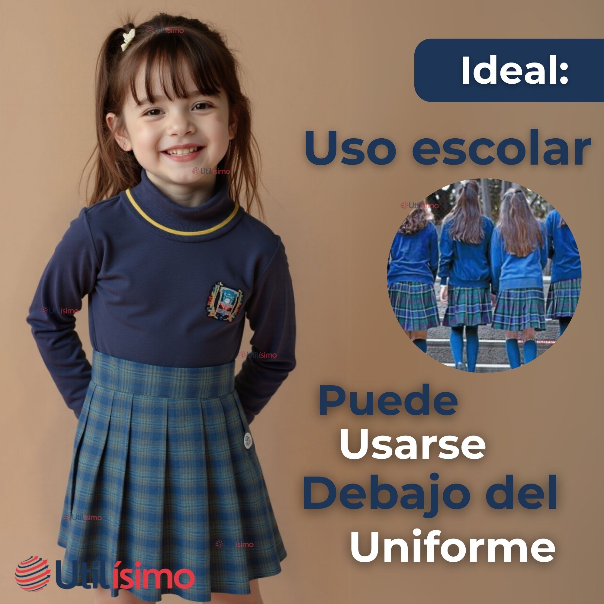 PACK 3 PRIMERA CAPA ESCOLAR BAMBÚ INVIERNO CAMISETA NIÑA CUELLO BEATLE POLERA - 8