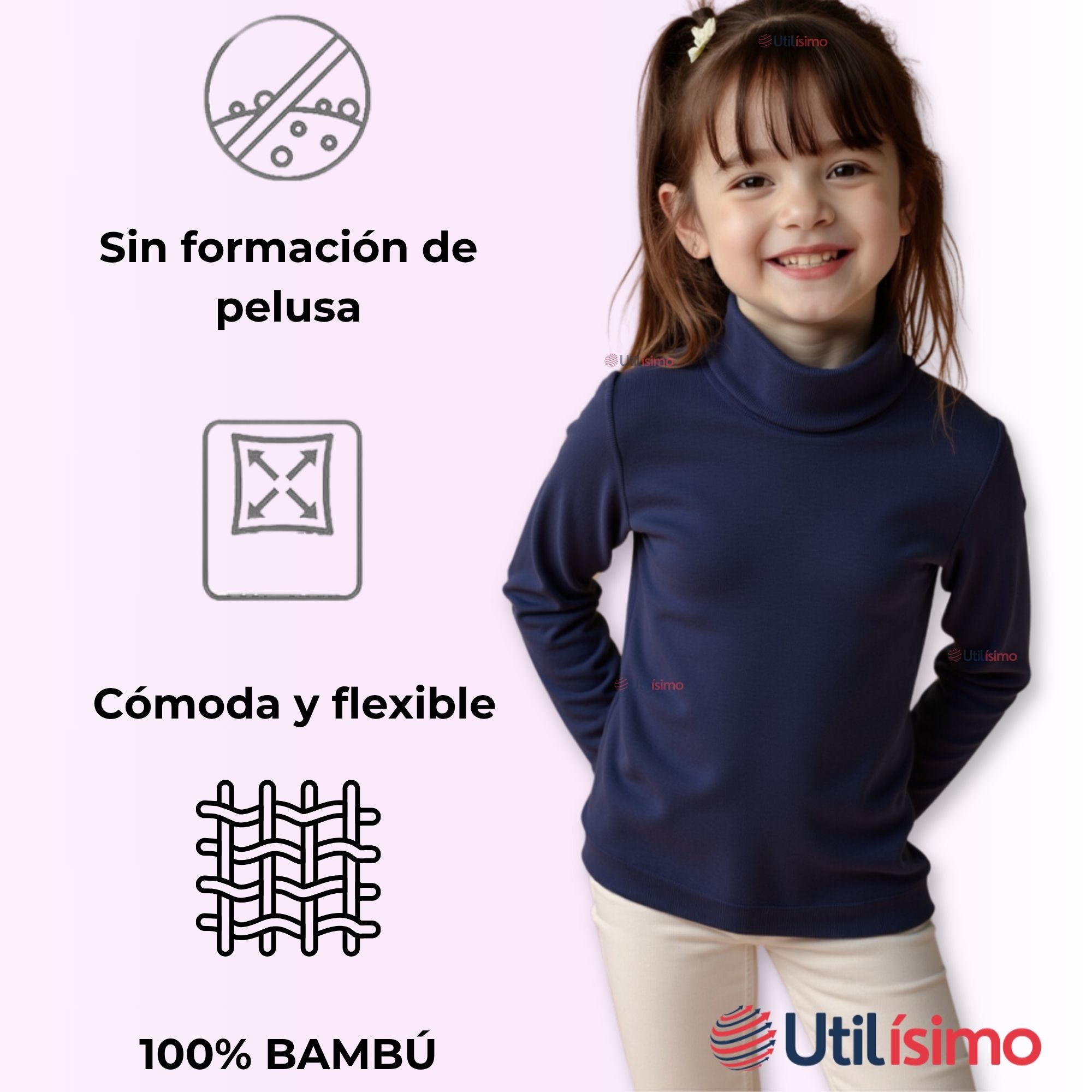 PACK 3 PRIMERA CAPA ESCOLAR BAMBÚ INVIERNO CAMISETA NIÑA CUELLO BEATLE POLERA - 12