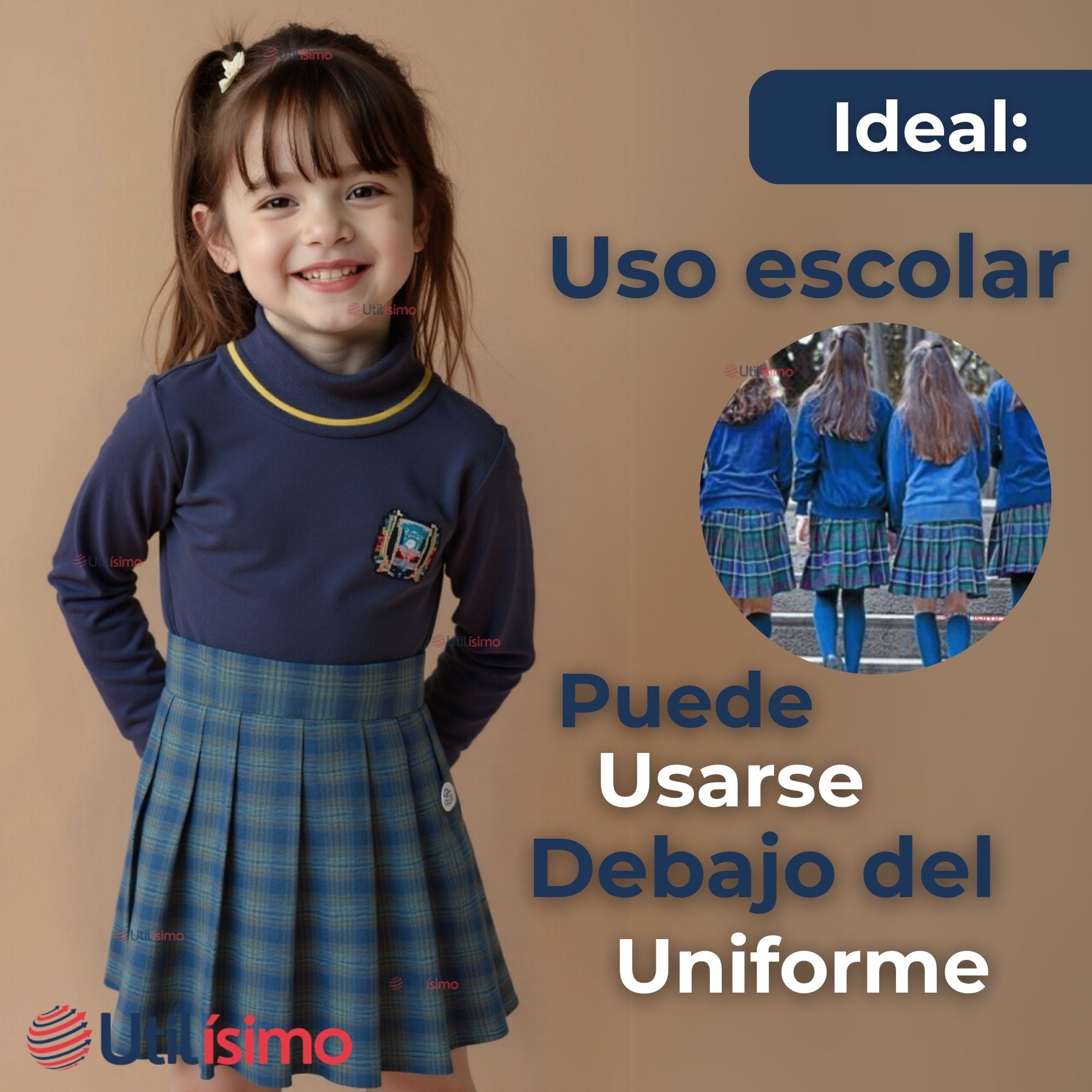 PACK 6 PRIMERA CAPA ESCOLAR BAMBÚ INVIERNO CAMISETA NIÑA CUELLO BEATLE POLERA - 7