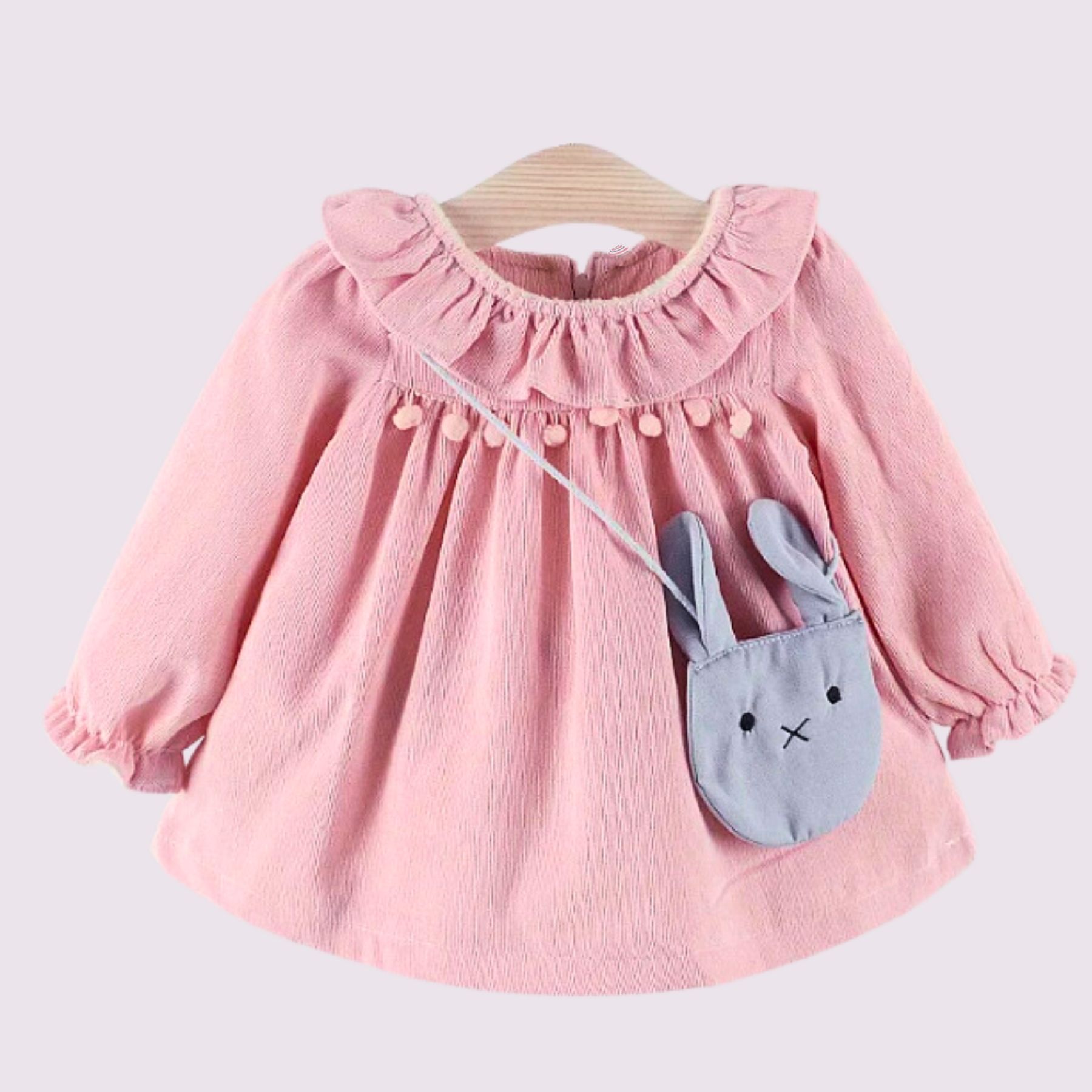VESTIDO DE COTELÉ CON BOLSO CONEJO FORRADO EN PLUSH NIÑA COLOR ROSADO - 1