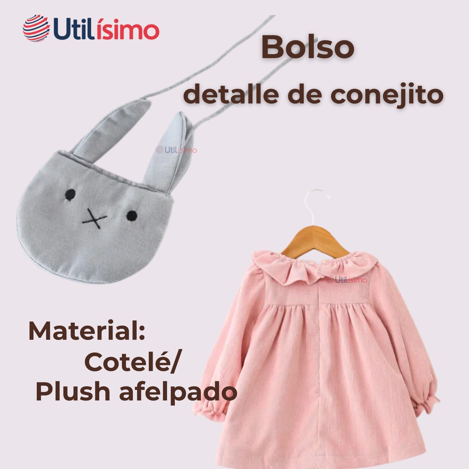 VESTIDO DE COTELÉ CON BOLSO CONEJO FORRADO EN PLUSH NIÑA COLOR ROSADO - 5