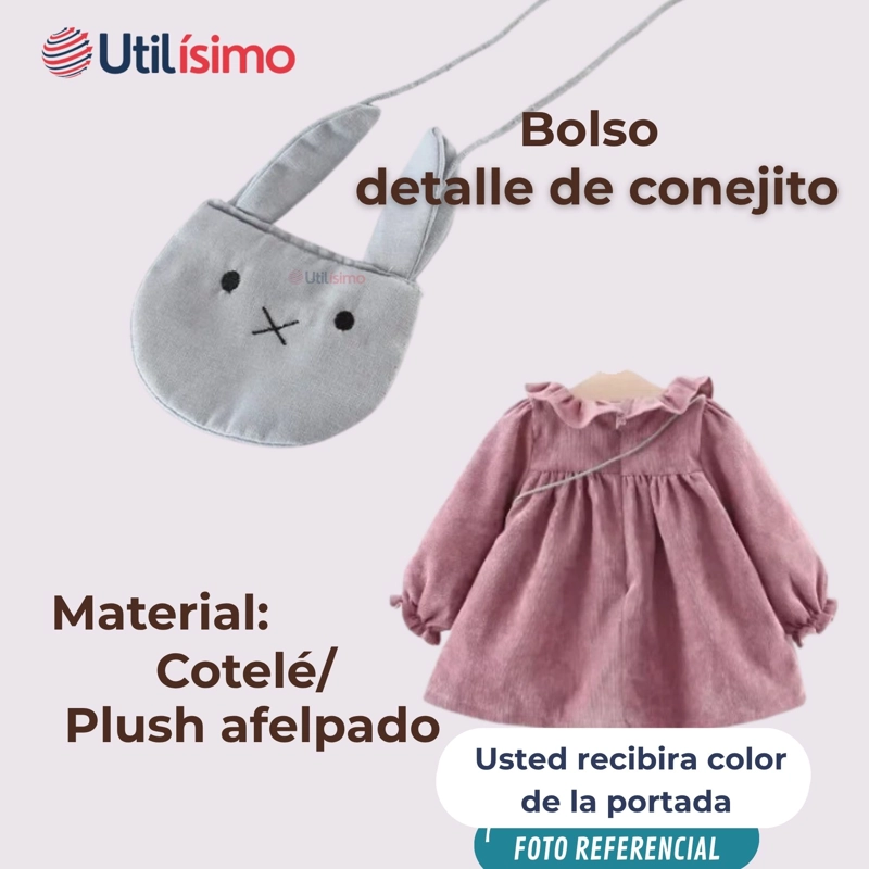 VESTIDO DE COTELÉ CON BOLSO CONEJO FORRADO EN PLUSH NIÑA EN COLOR ROJO - 4