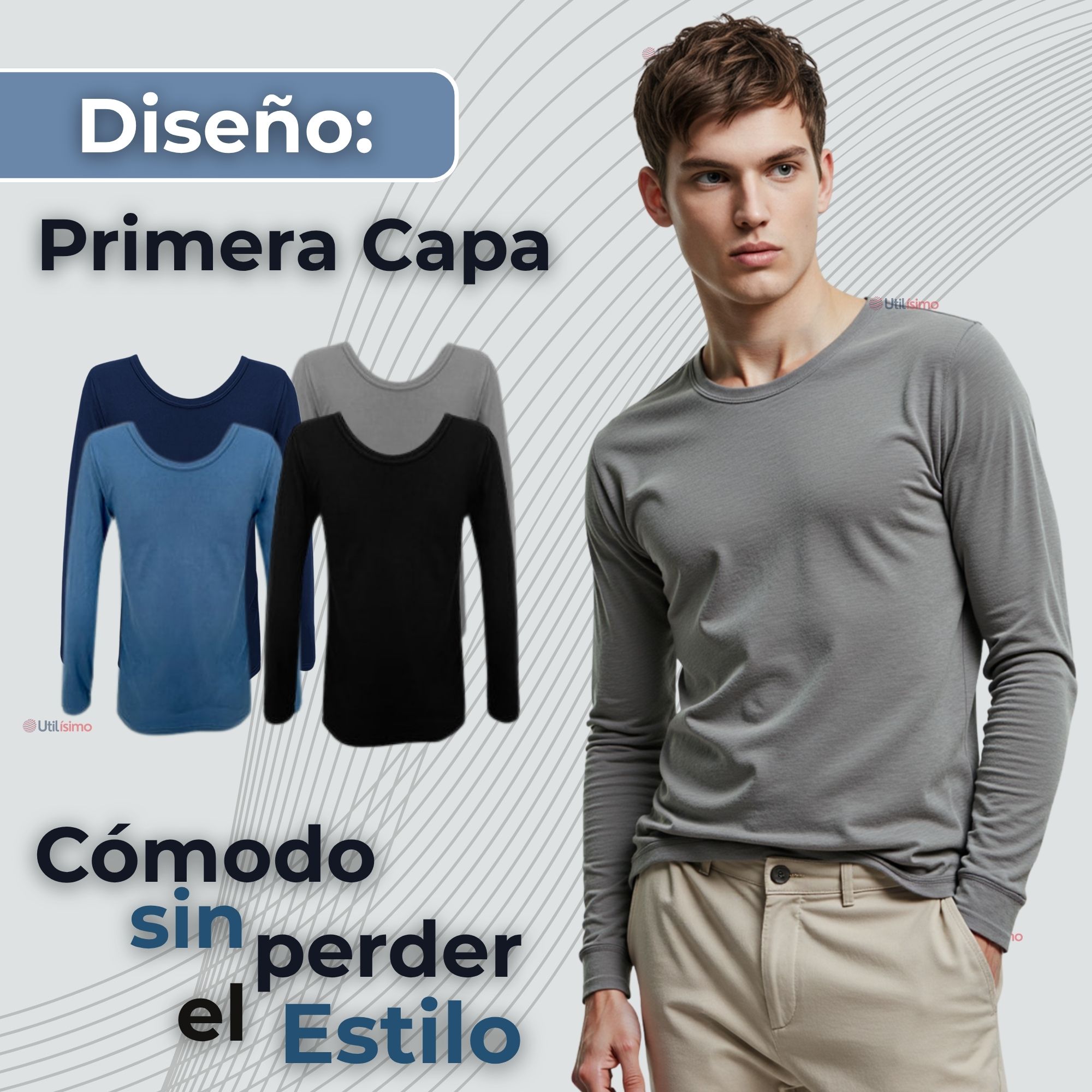 PACK 3 CAMISETAS HOMBRE BAMBÚ MANGA LARGA PRIMERA CAPA POLERAS - 6