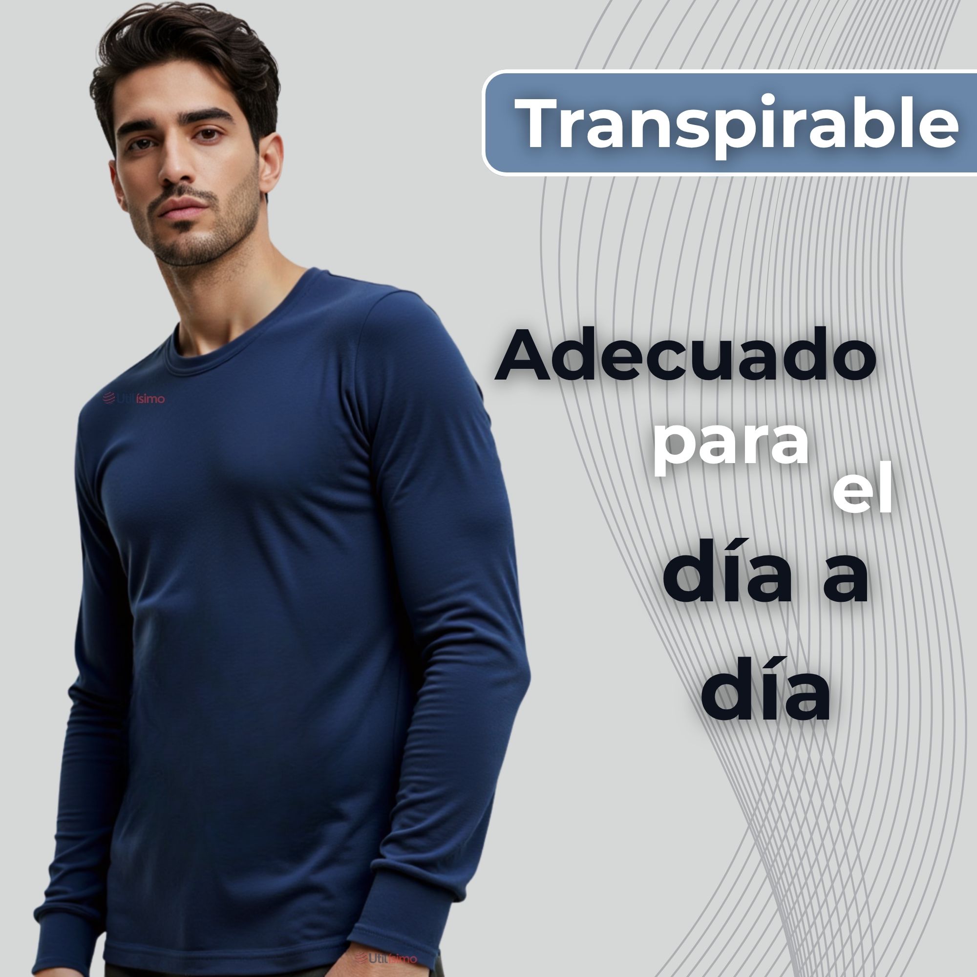 PACK 3 CAMISETAS HOMBRE BAMBÚ MANGA LARGA PRIMERA CAPA POLERAS - 8