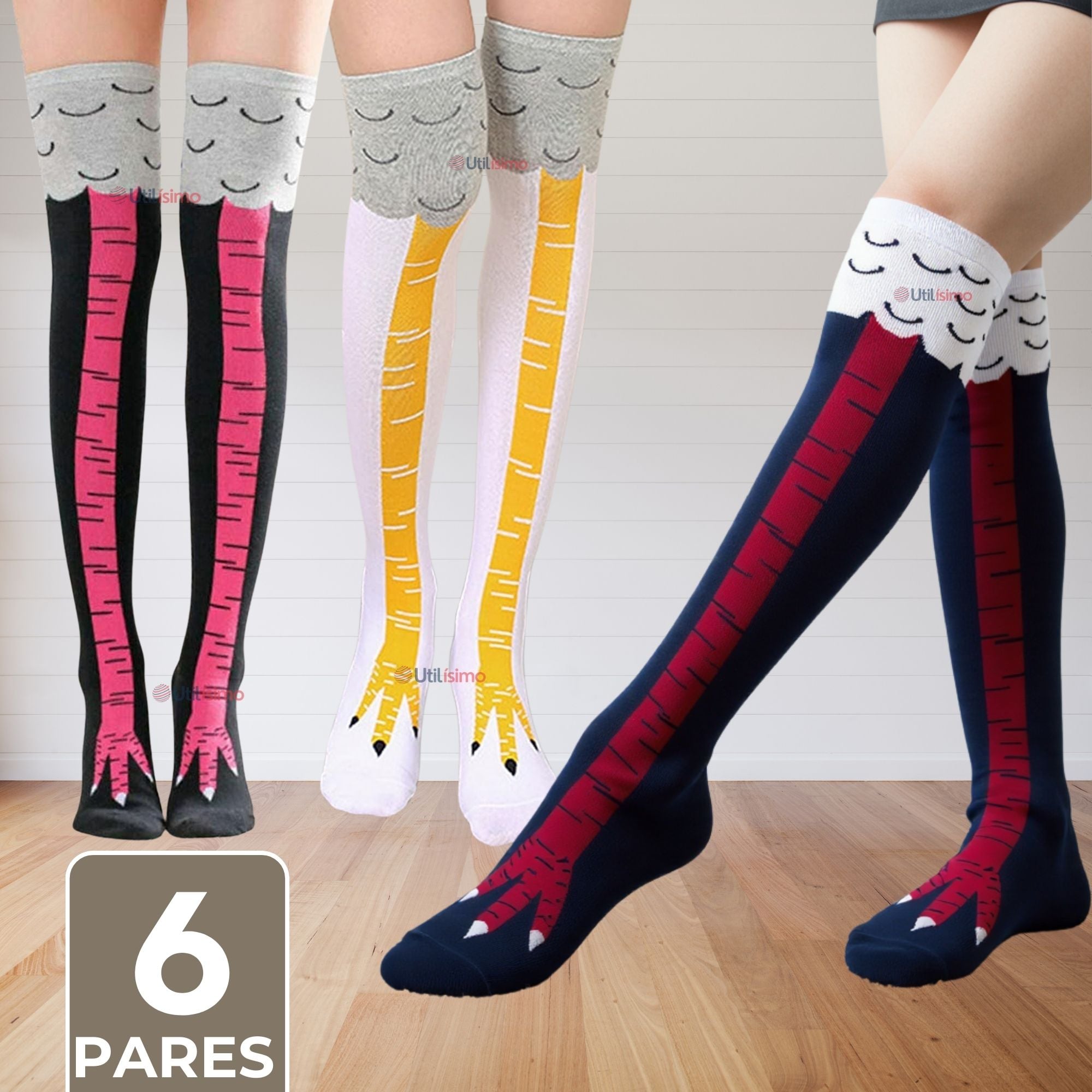 PACK 6 CALCETINES PATA DE GALLINA MUJER LARGOS COLORES SURTIDOS - 1