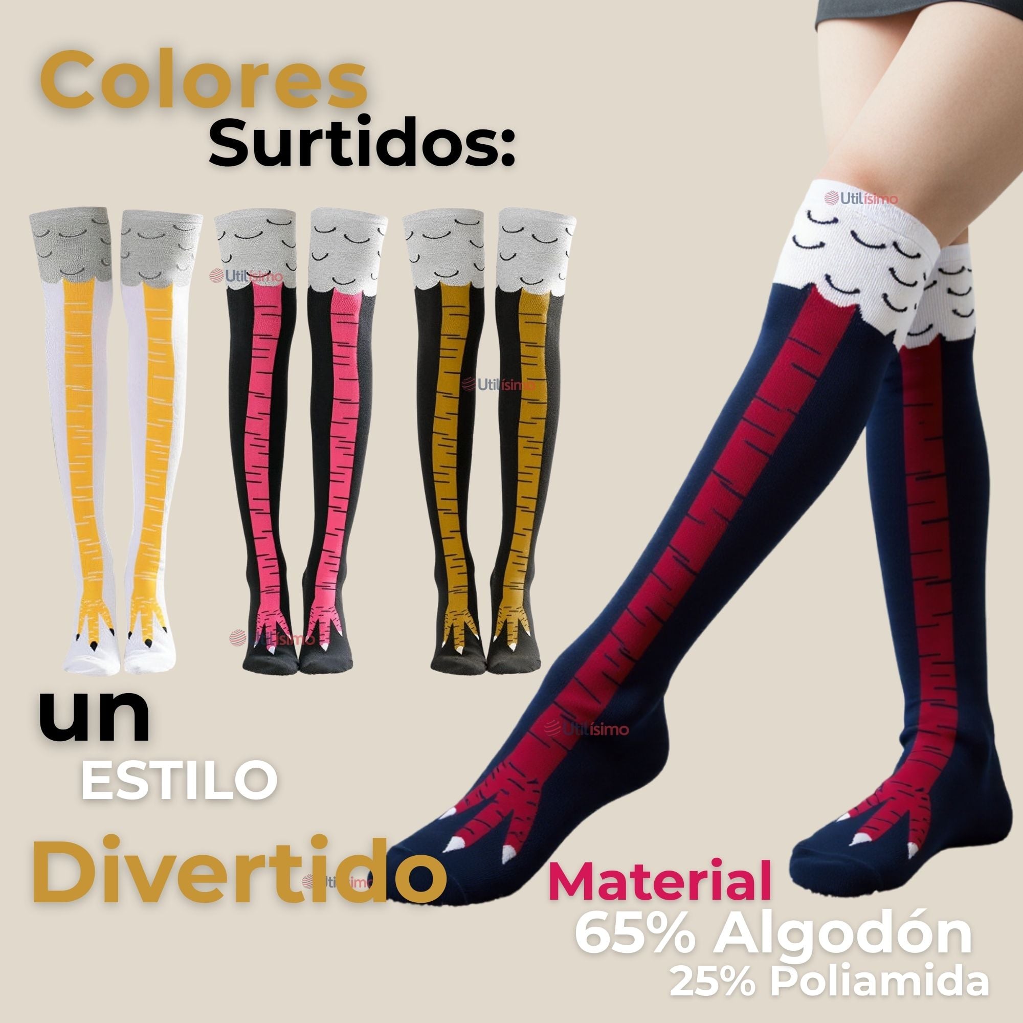 PACK 6 CALCETINES PATA DE GALLINA MUJER LARGOS COLORES SURTIDOS - 2