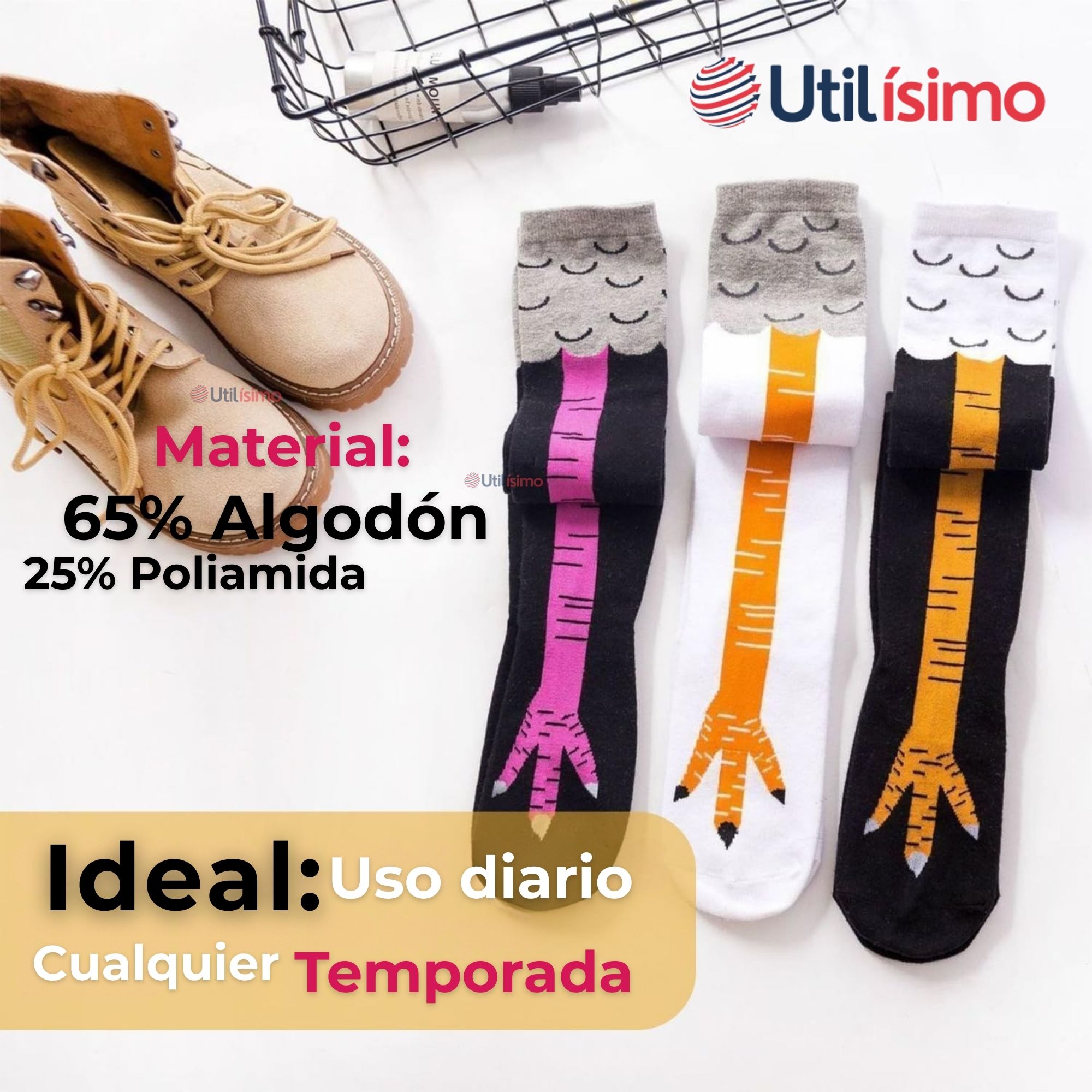 PACK 6 CALCETINES PATA DE GALLINA MUJER LARGOS COLORES SURTIDOS - 4