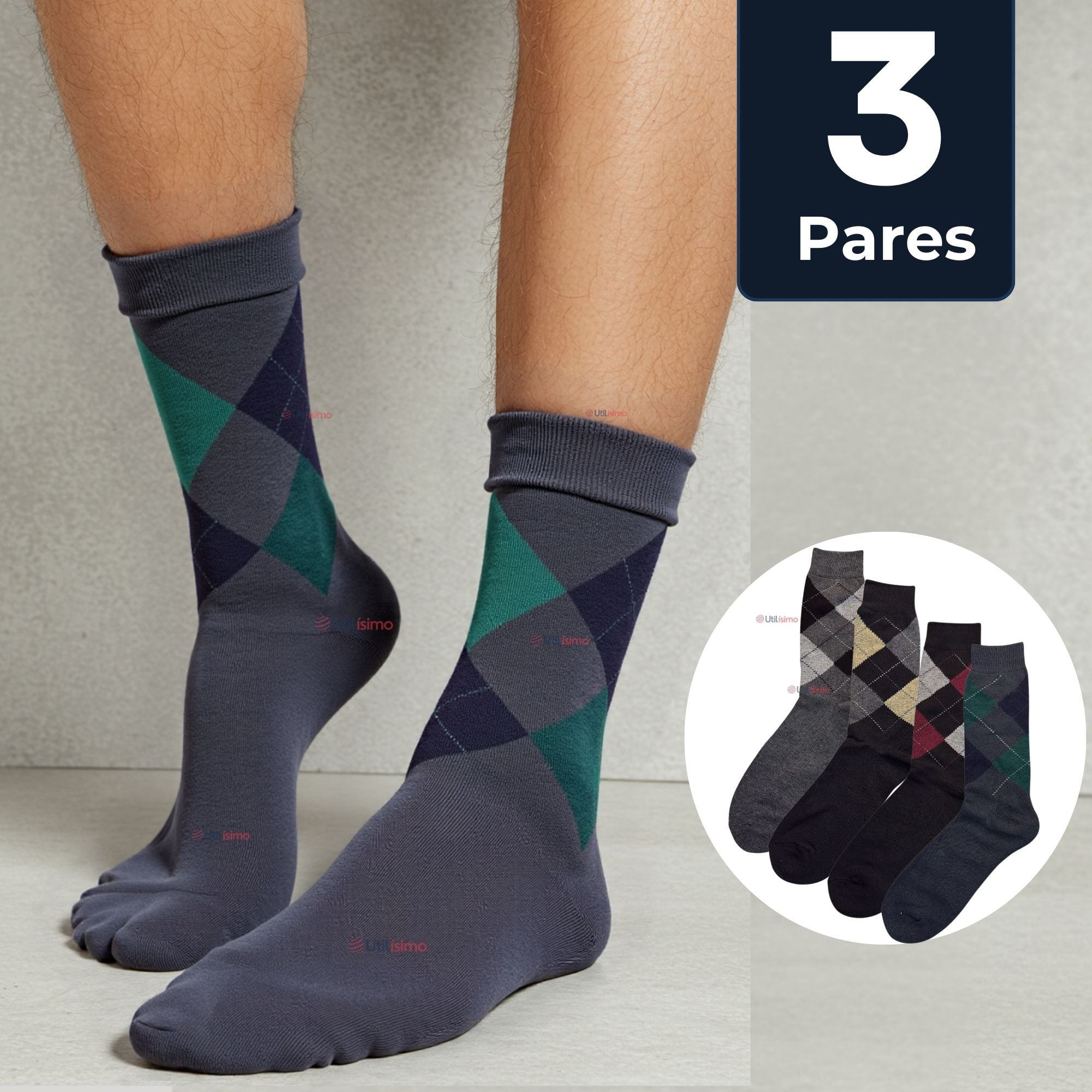 PACK 3 PARES CALCETINES DE VESTIR HOMBRE ROMBOS SURTIDOS - 1