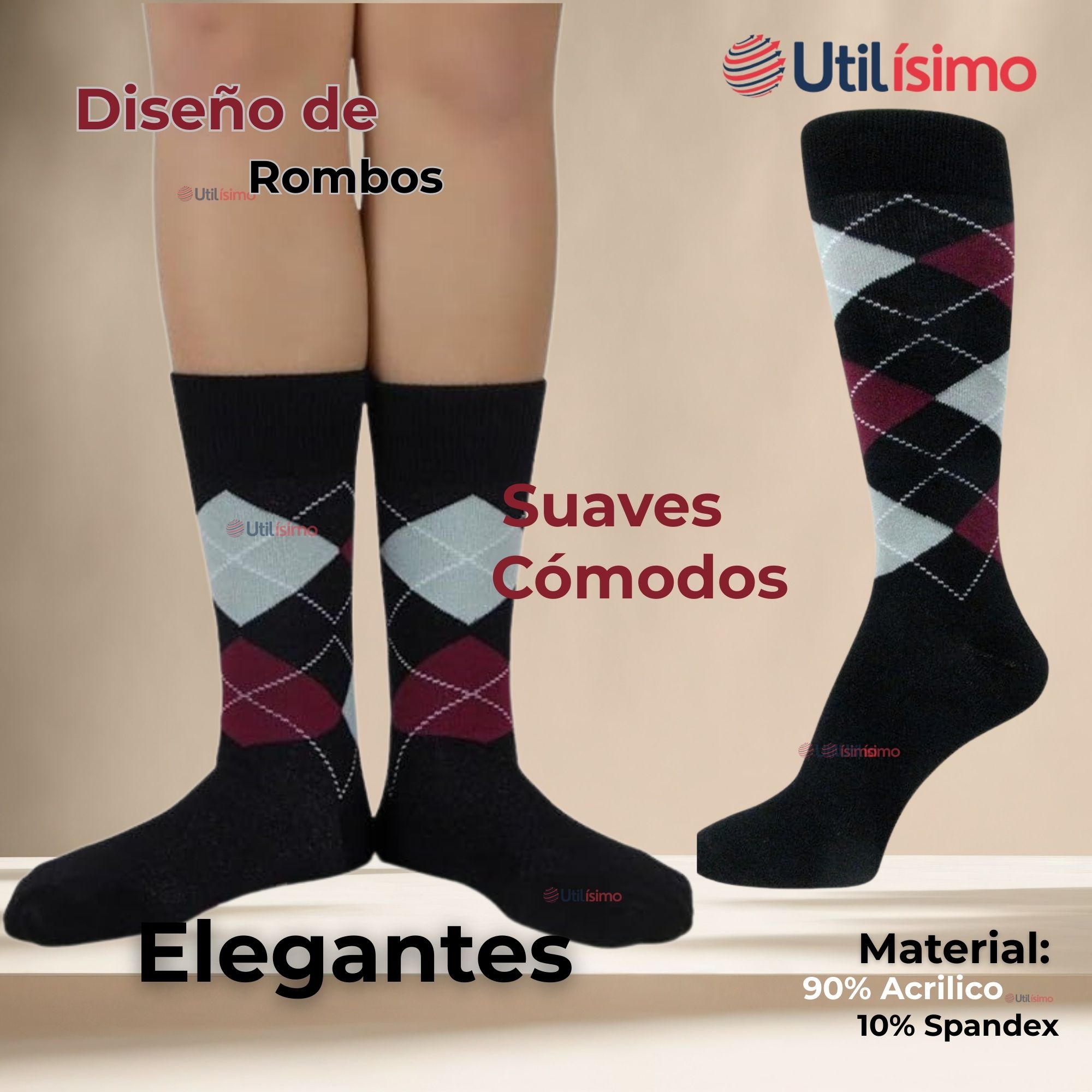 PACK 6 PARES CALCETINES DE VESTIR HOMBRE ROMBOS SURTIDOS - 4