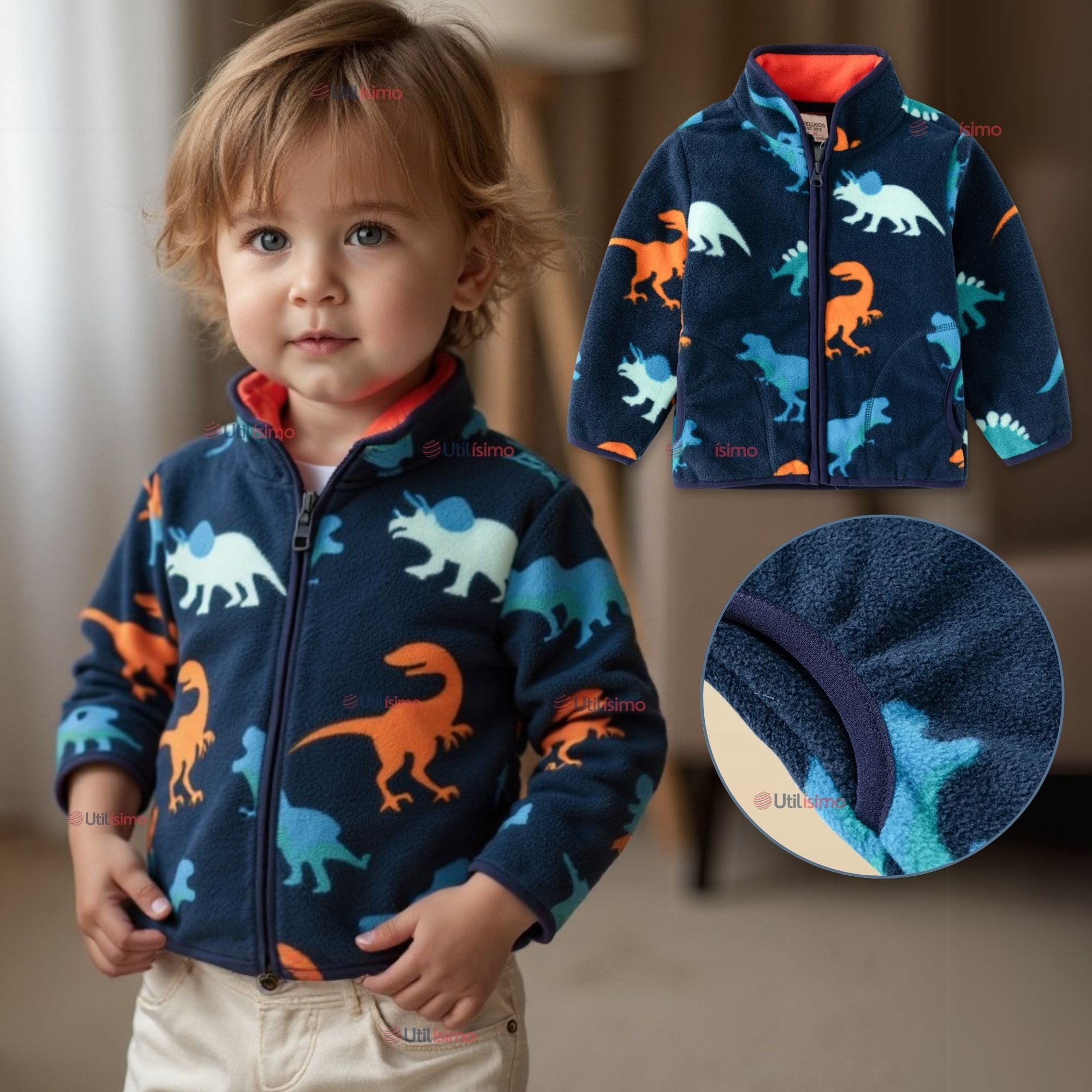 CHAQUETA 100% POLAR NIÑO MANGA LARGA AZUL - 1