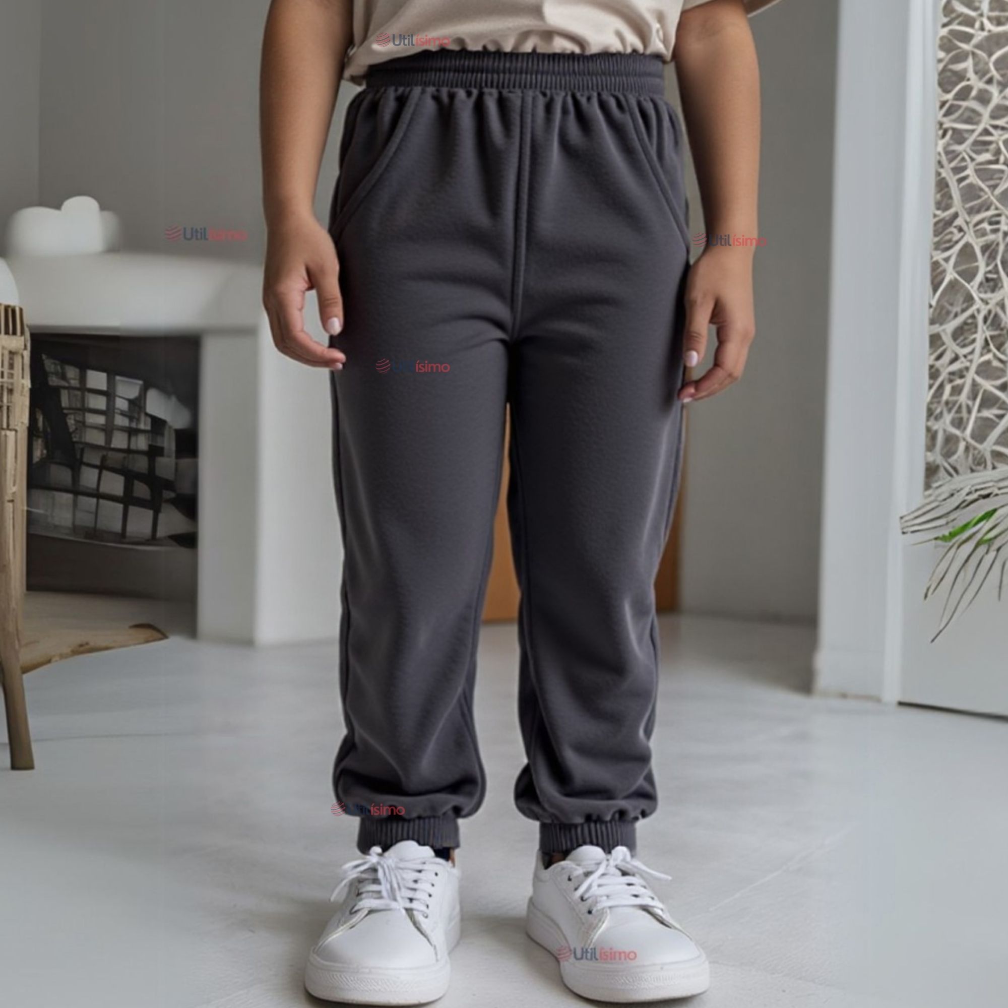 BUZO PARA NIÑOS FORRADO EN 100% POLAR GRIS - 1