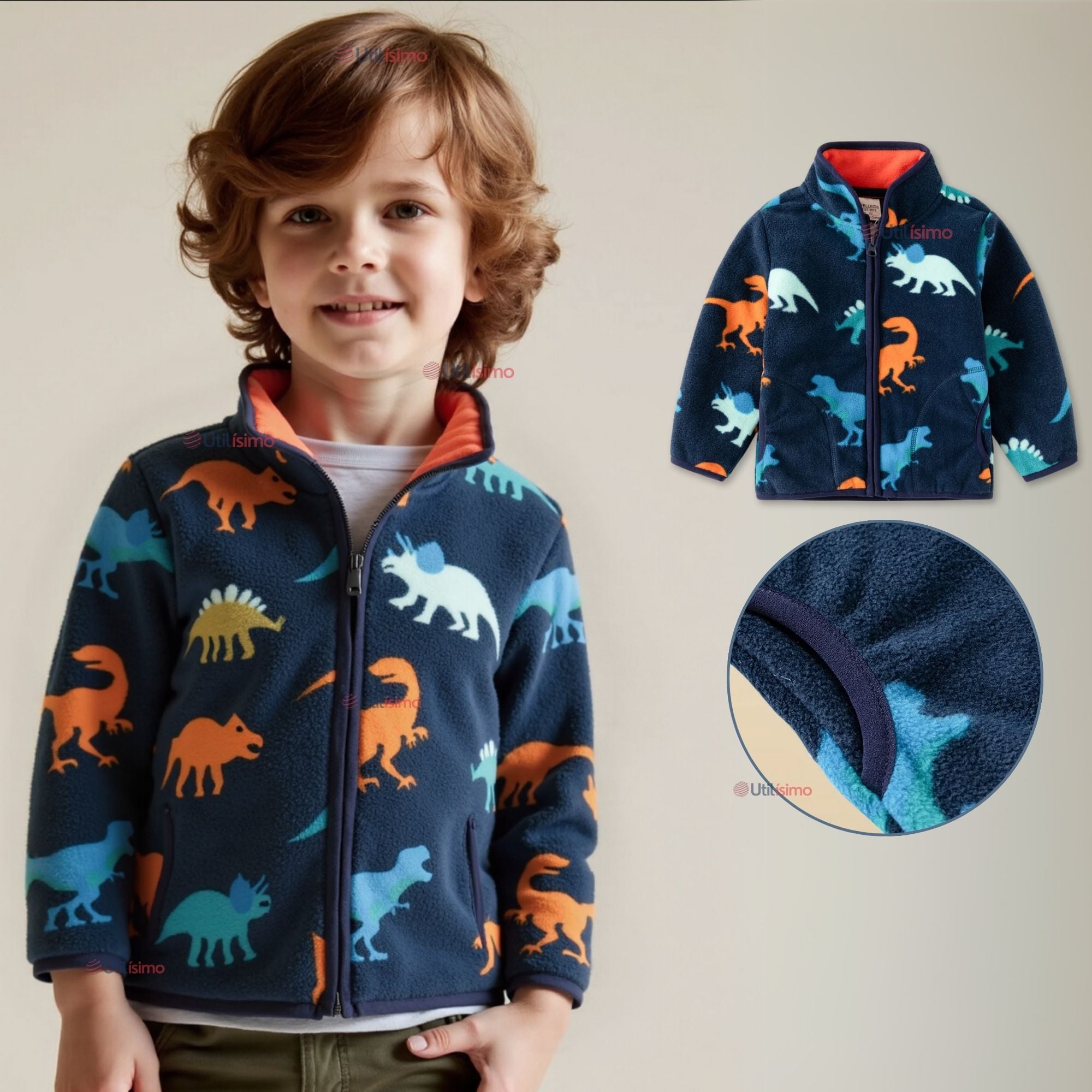 CHAQUETA 100% POLAR NIÑO MANGA LARGA AZUL - 1