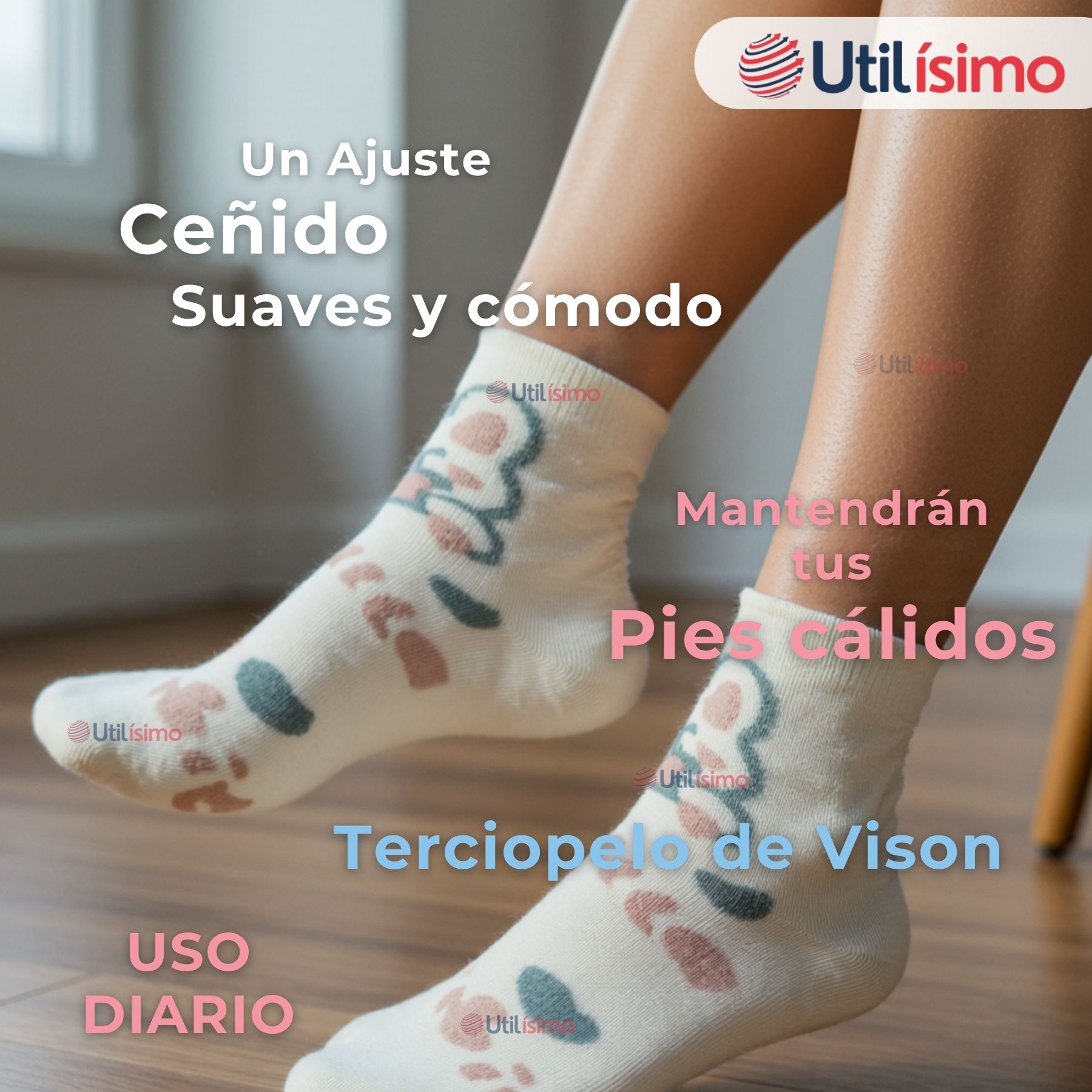 PACK 6 PARES CALCETINES TERCIOPELO DE VISÓN MUJER DISEÑOS SURTIDOS ALGODÓN - 5