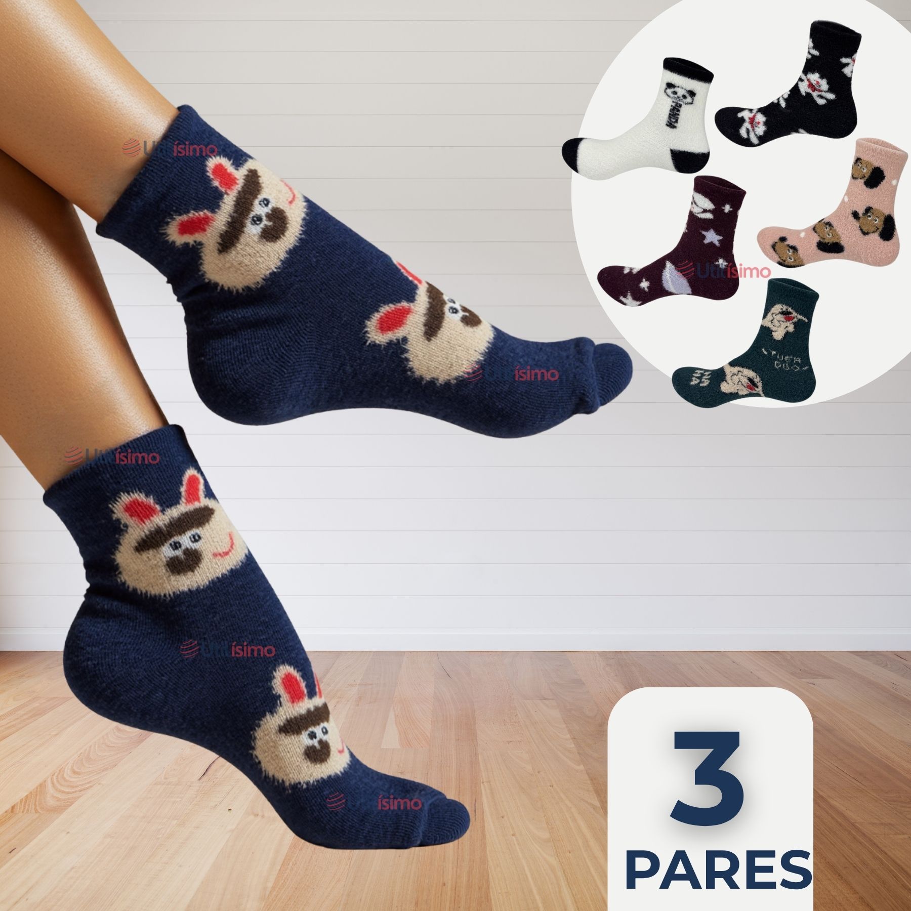 Pack 3 CALCETINES ALGODÒN MUJER MONITOS TERCIOPELO DE VISÓN SURTIDOS - 1