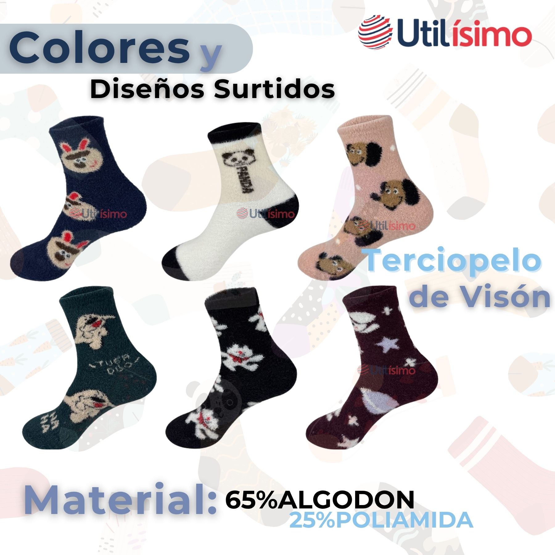 Pack 3 CALCETINES ALGODÒN MUJER MONITOS TERCIOPELO DE VISÓN SURTIDOS - 2