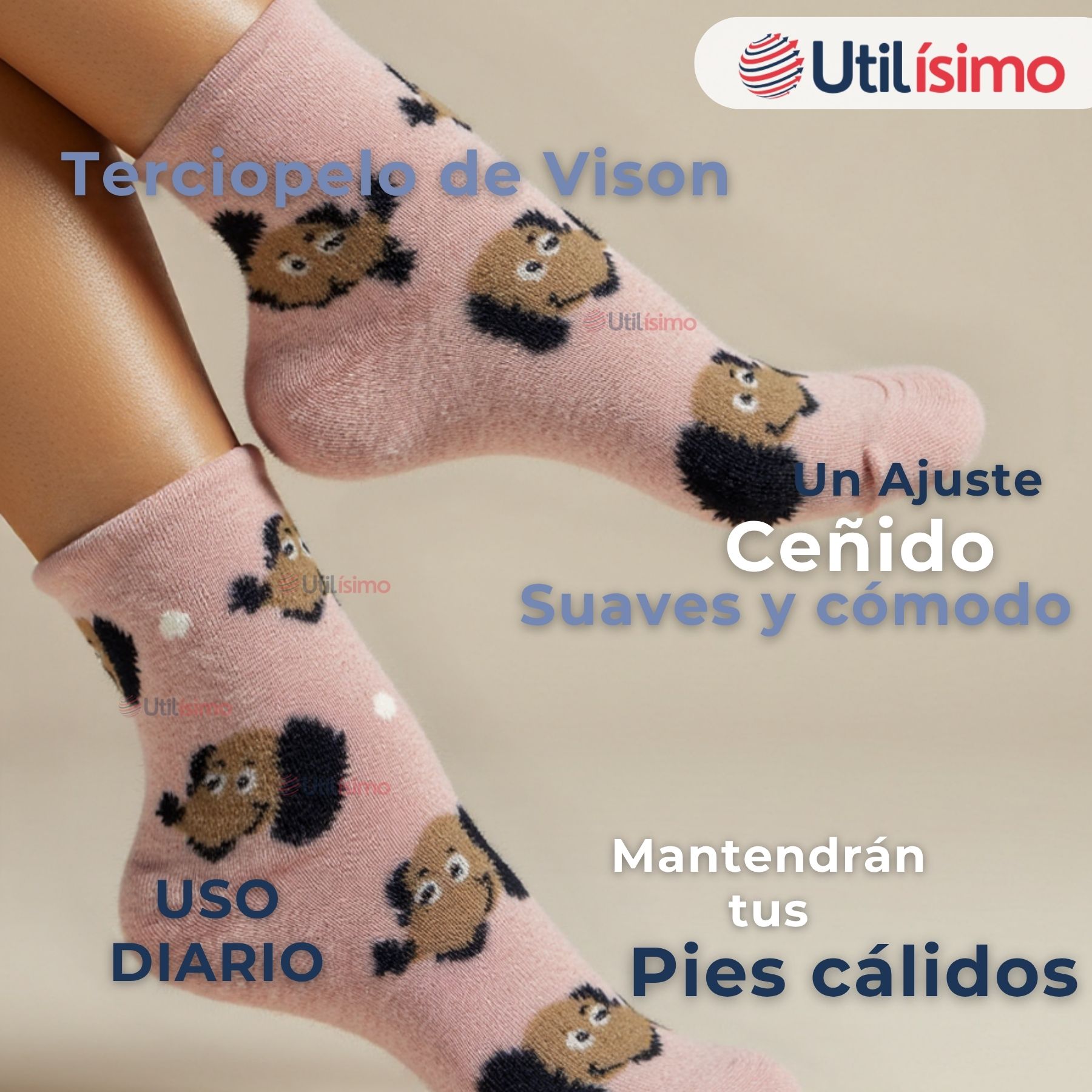 Pack 3 CALCETINES ALGODÒN MUJER MONITOS TERCIOPELO DE VISÓN SURTIDOS - 5