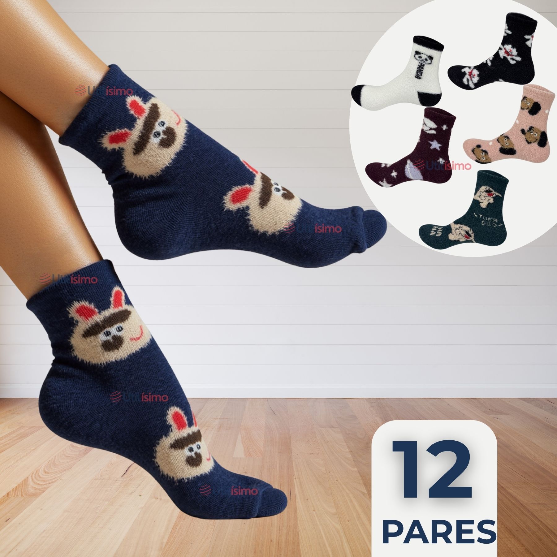 PACK 12  CALCETINES ALGODÒN MUJER MONITOS TERCIOPELO DE VISÓN SURTIDOS - 1