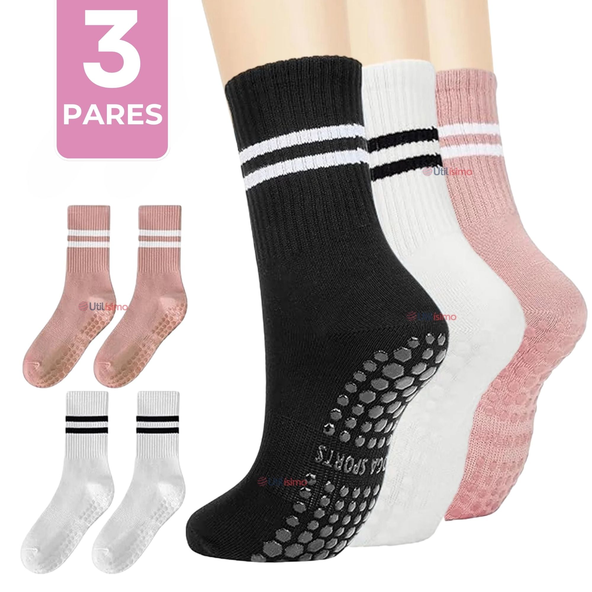 PACK 3 CALCETINES ANTIDESLIZANTES LARGOS MUJER - 1