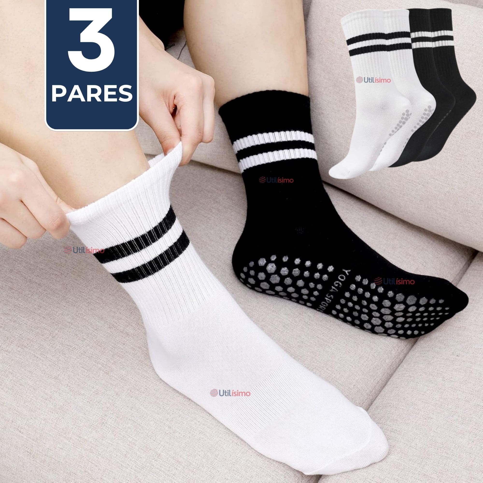 PACK 3 PARES CALCETINES ANTIDESLIZANTES LARGOS HOMBRE - 1