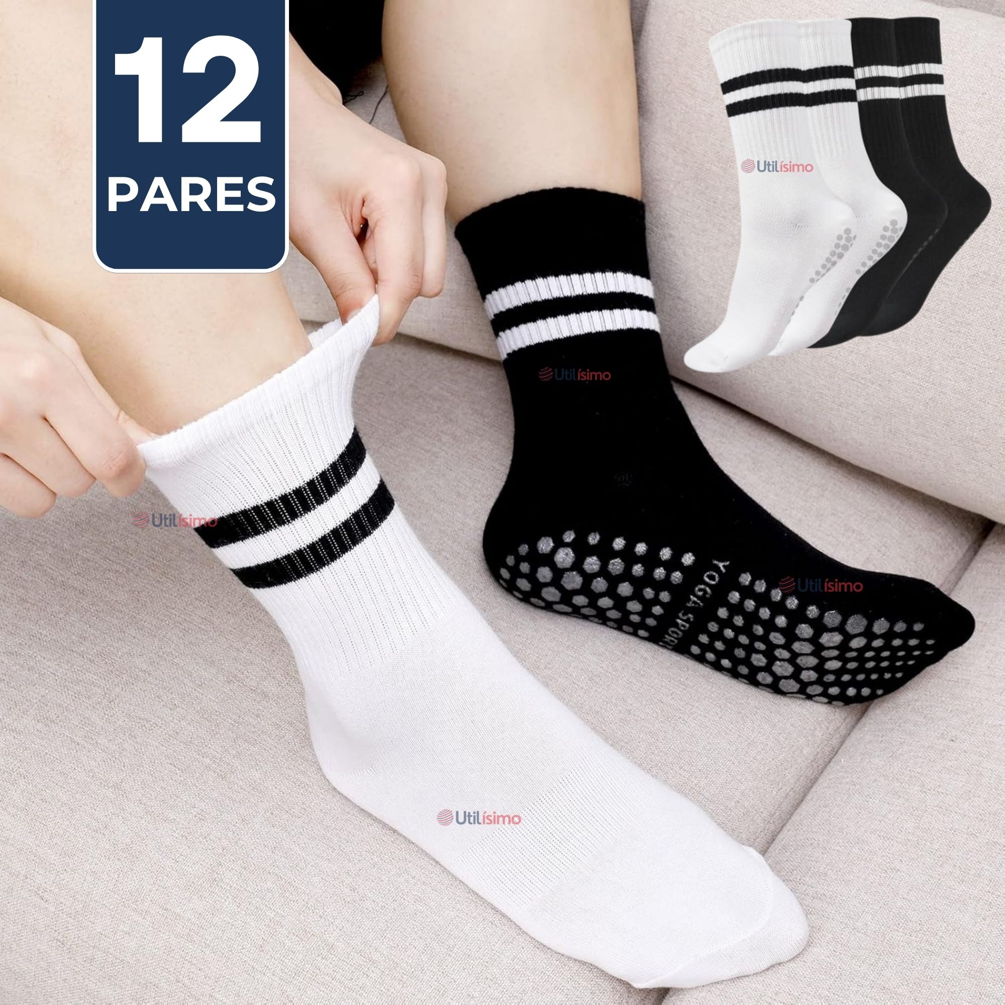 PACK 12 PARES CALCETINES ANTIDESLIZANTES LARGOS HOMBRE - 1