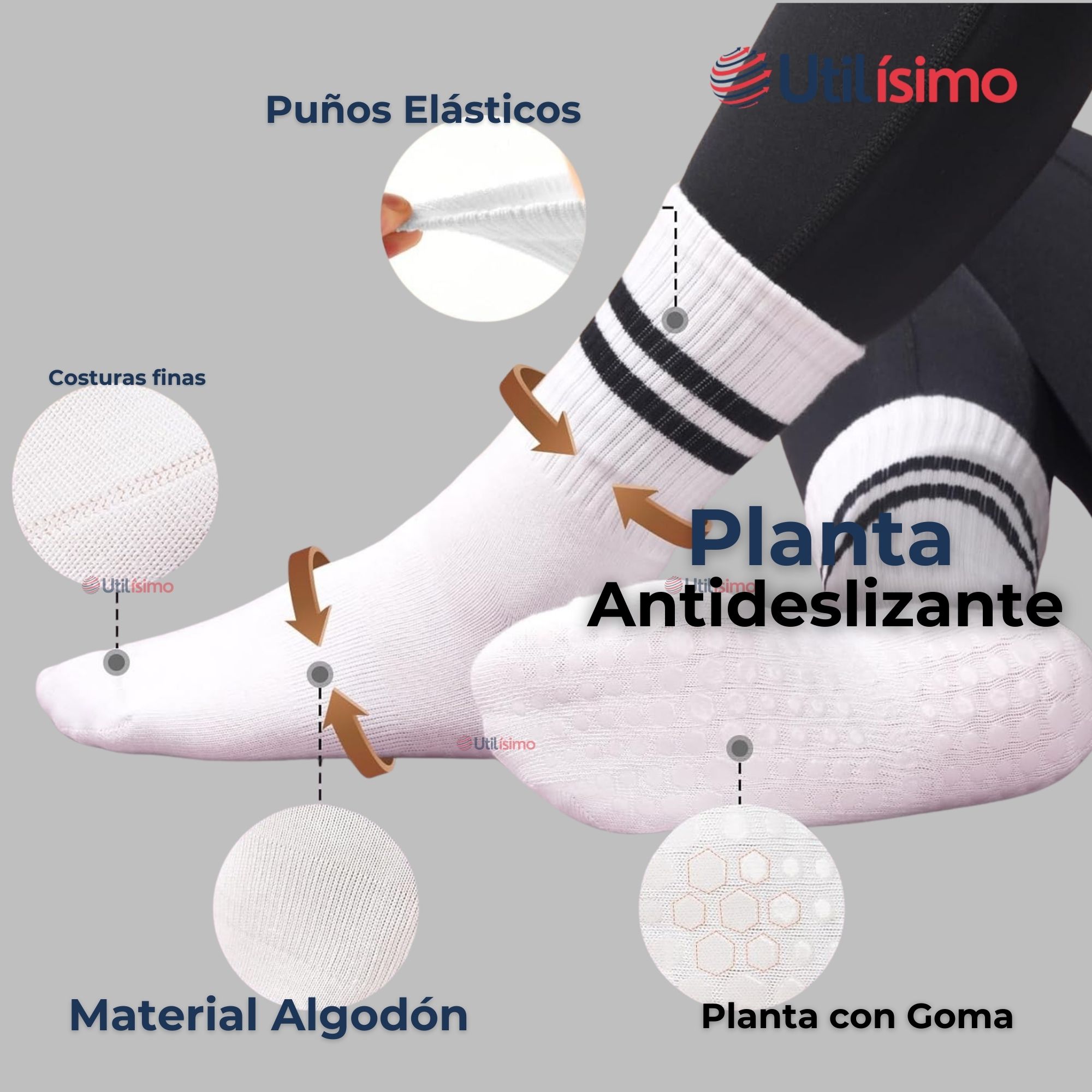 PACK 12 PARES CALCETINES ANTIDESLIZANTES LARGOS HOMBRE - 4