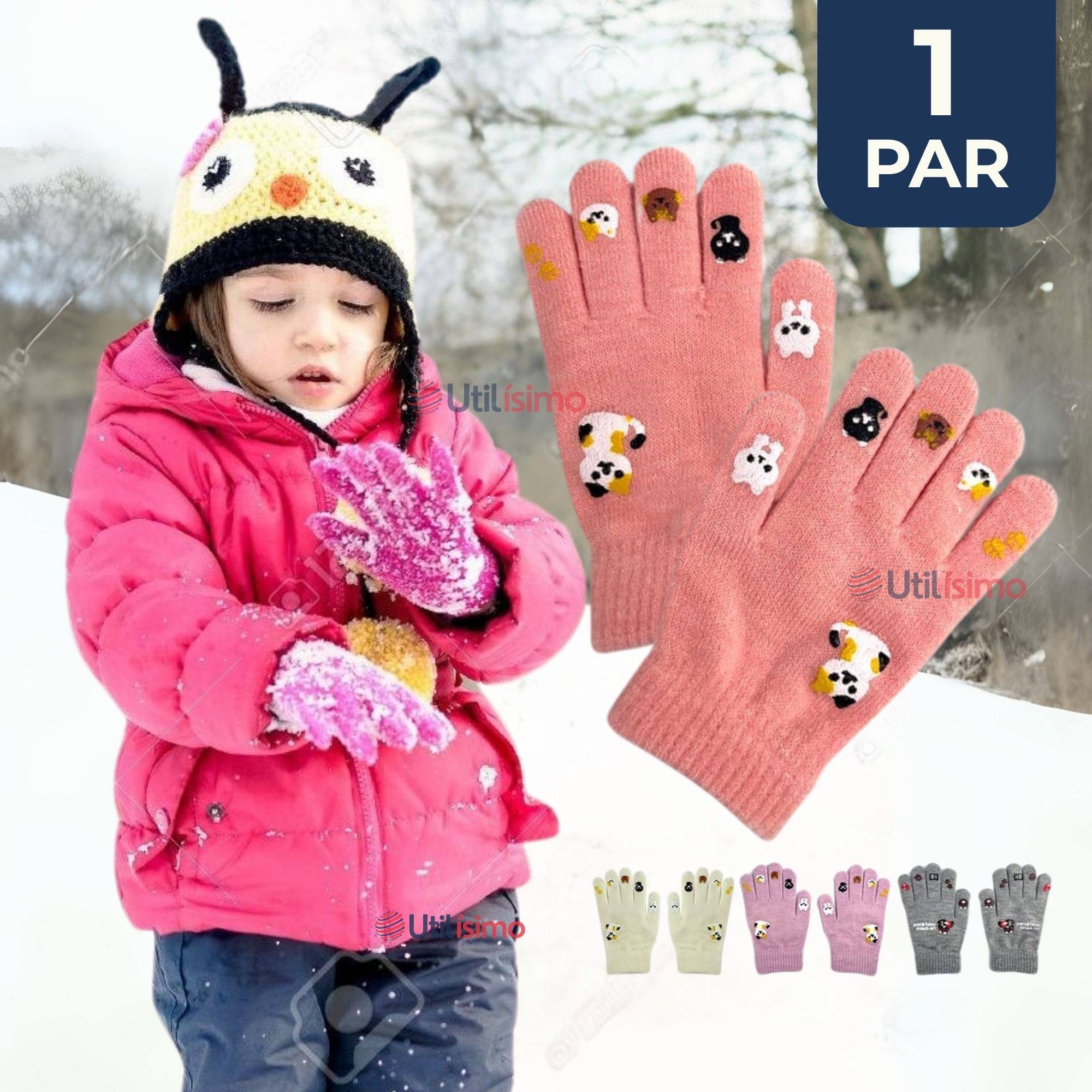 GUANTES 16CM LANA ACRÍLICA NIÑA ESTAMPADO GATO COLORES SURTIDOS - 1