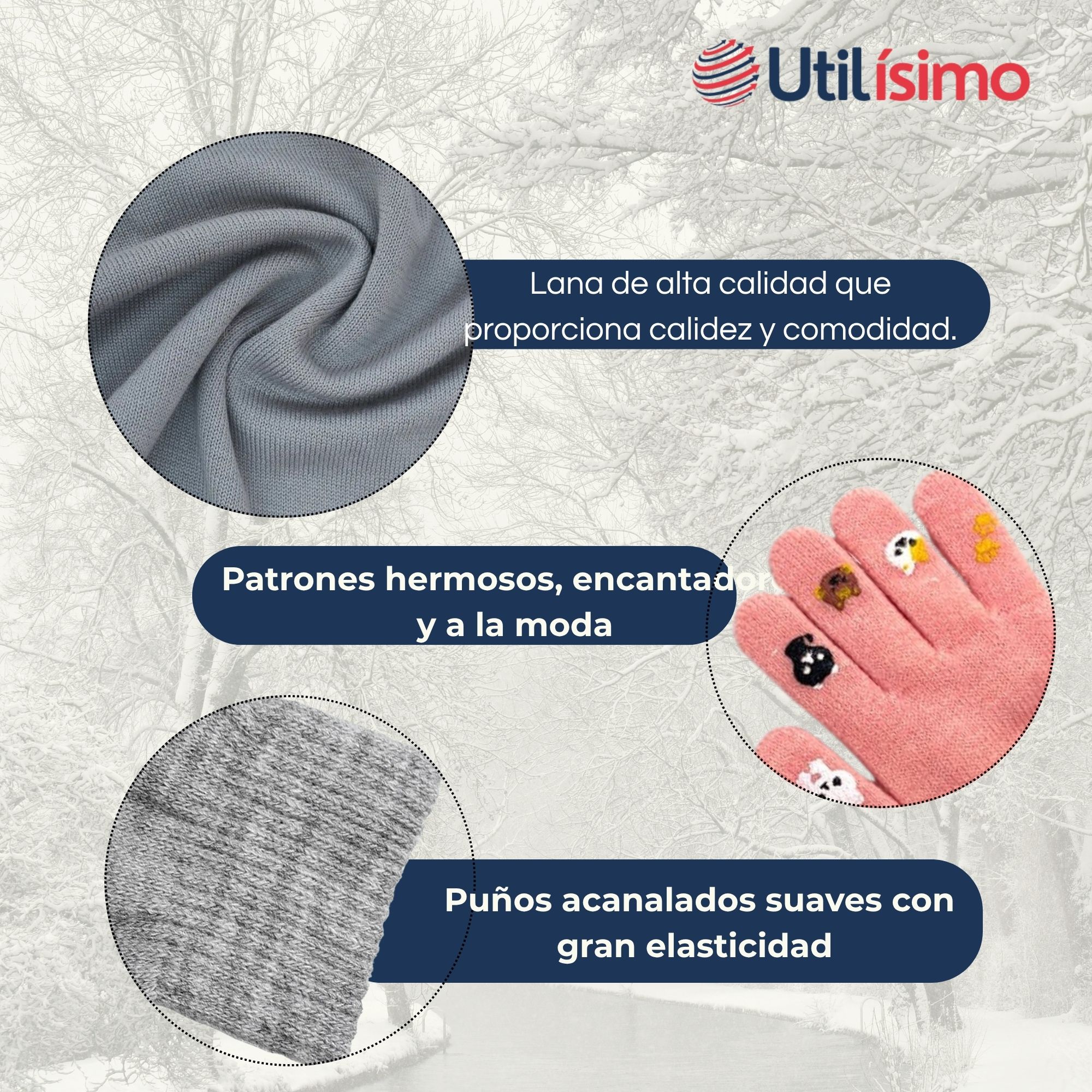 GUANTES 16CM LANA ACRÍLICA NIÑA ESTAMPADO GATO COLORES SURTIDOS - 3