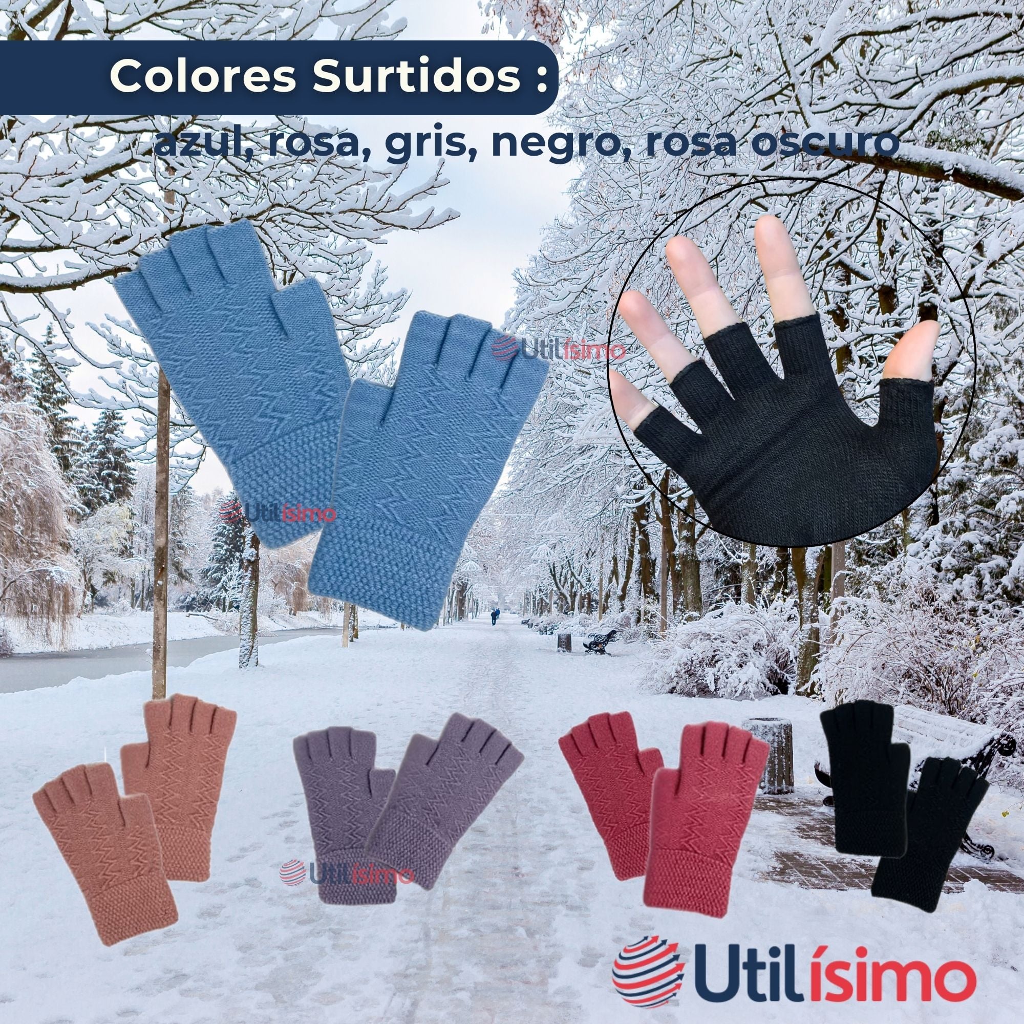 GUANTES 16CM LANA ACRÍLICA DEDOS MEDIO LISO NIÑO COLORES SURTIDO - 2