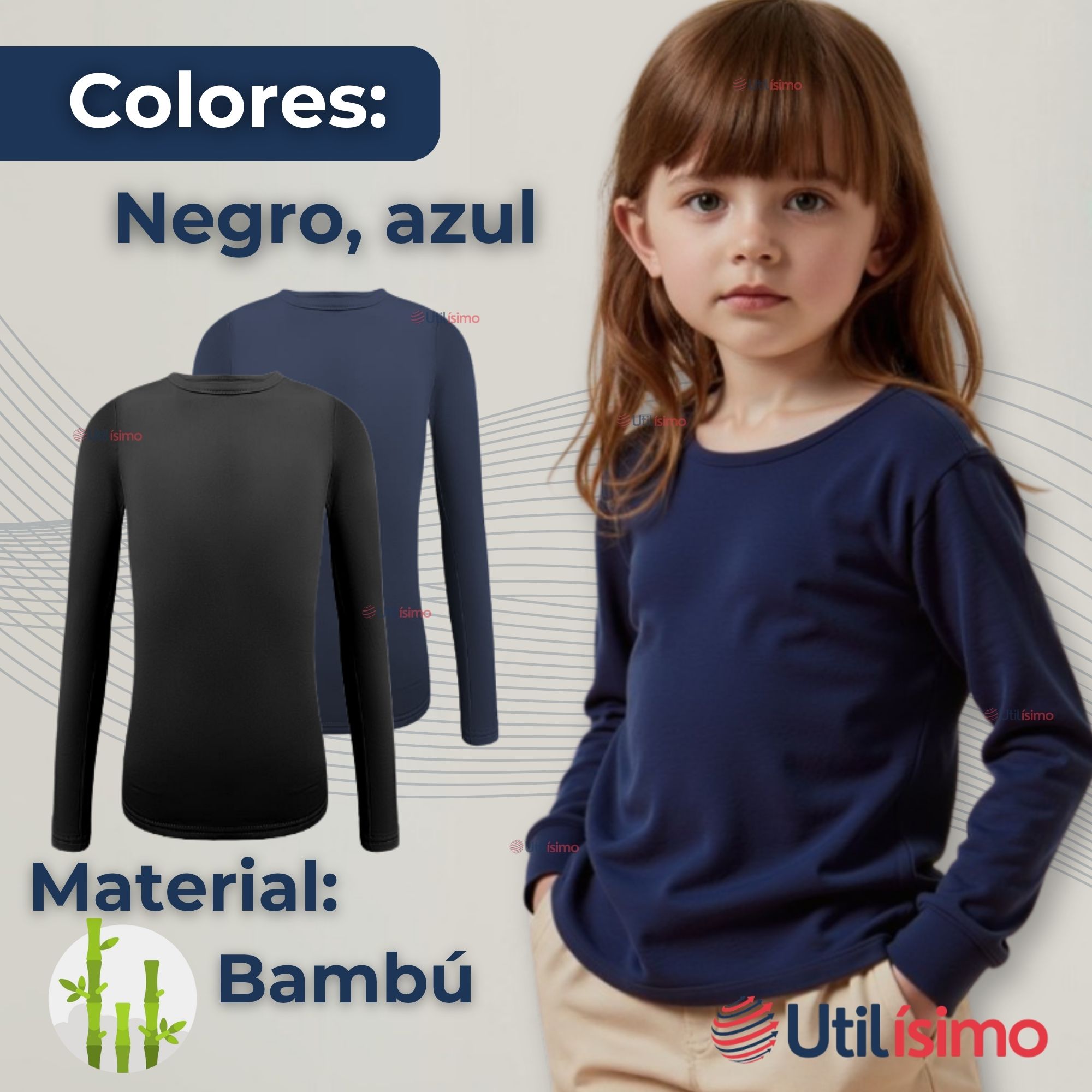 PACK 3 PRIMERA CAPA ESCOLAR BAMBÚ INVIERNO CAMISETA NIÑA CUELLO REDONDO POLERA - 5