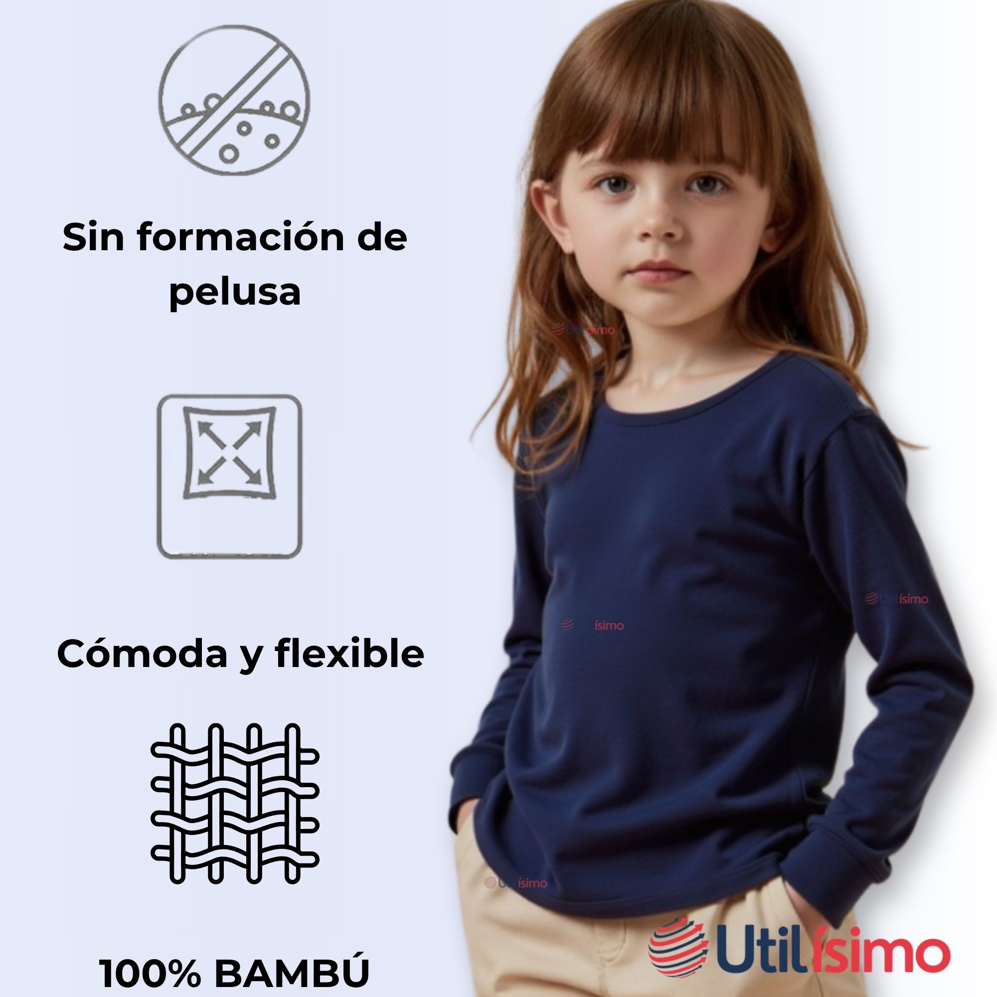 PACK 3 PRIMERA CAPA ESCOLAR BAMBÚ INVIERNO CAMISETA NIÑA CUELLO REDONDO POLERA - 12