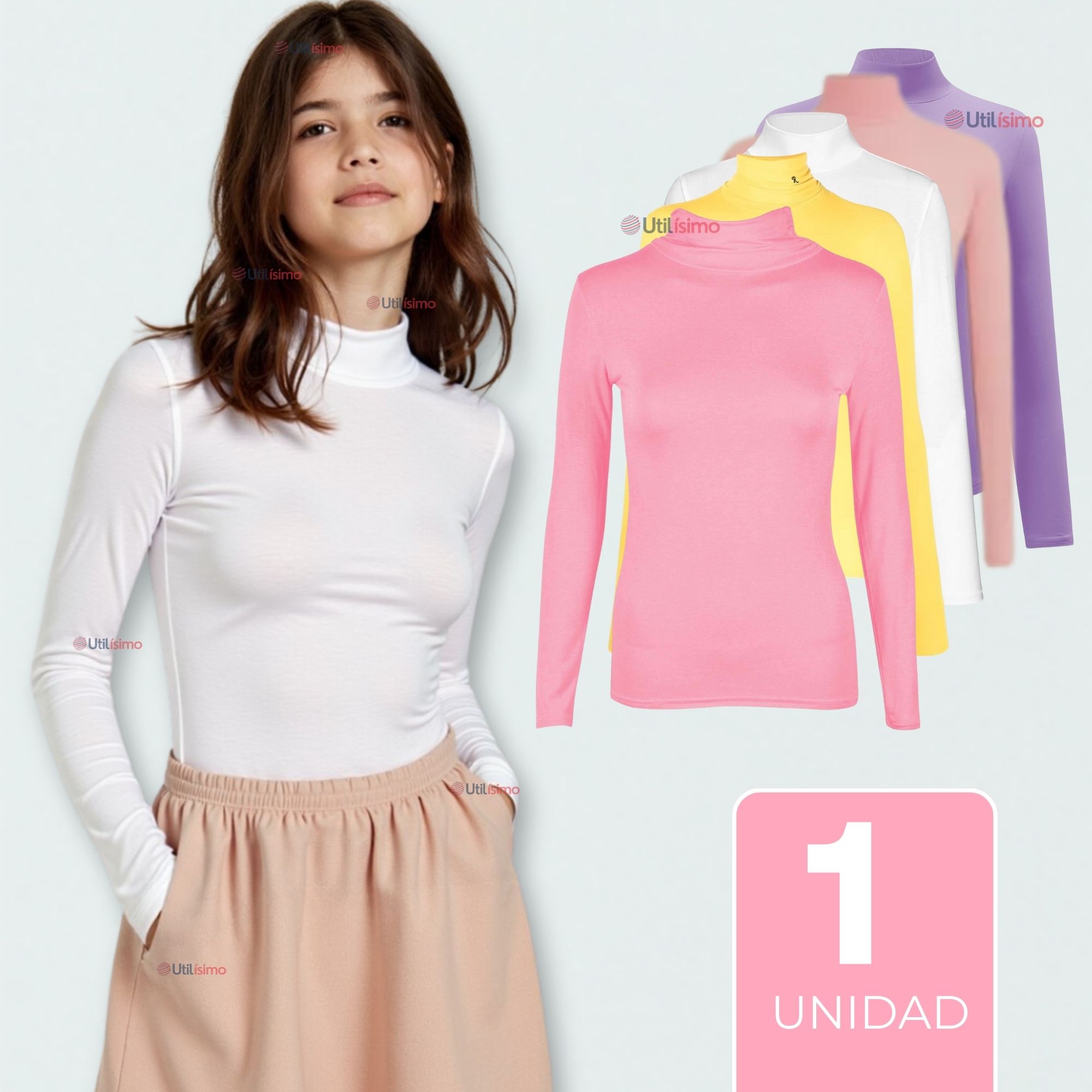 CAMISETA LOLA MUJER PRIMERA CAPA BAMBÚ INVIERNO CUELLO BEATLE POLERA - 1